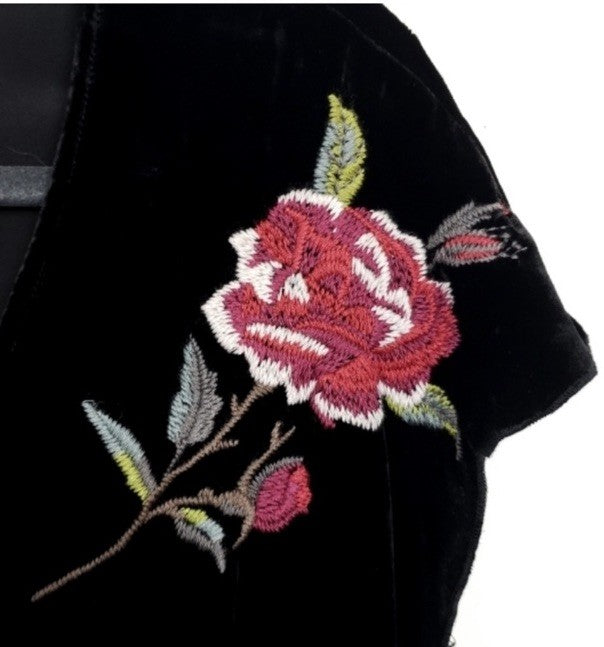 Johnny Was L Black & Pink Velvet Shift Mini Dress Embroidered Floral Tunic Top Johnny Was
