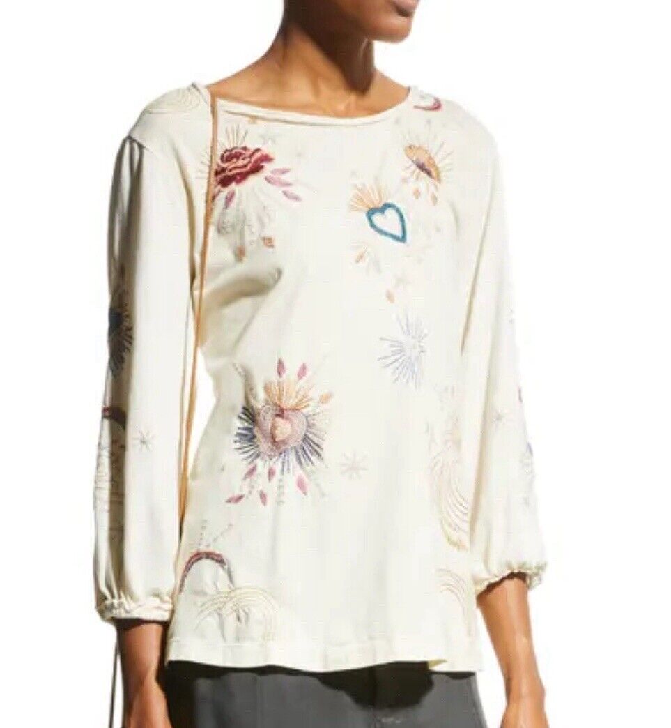 Johnny Was 3x Cream Peasant Tunic Top Cute Embroidery Kimono Sleeves