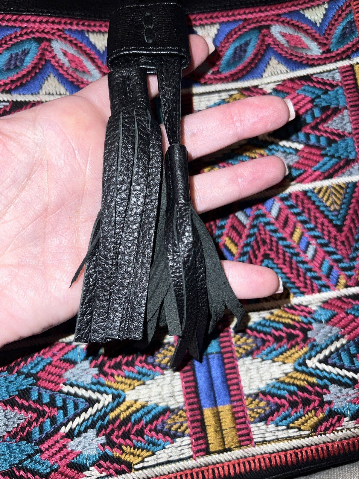 Johnny Was Black Leather Crossbody Purse Tote Bag Beautiful Embroidery Johnny Was