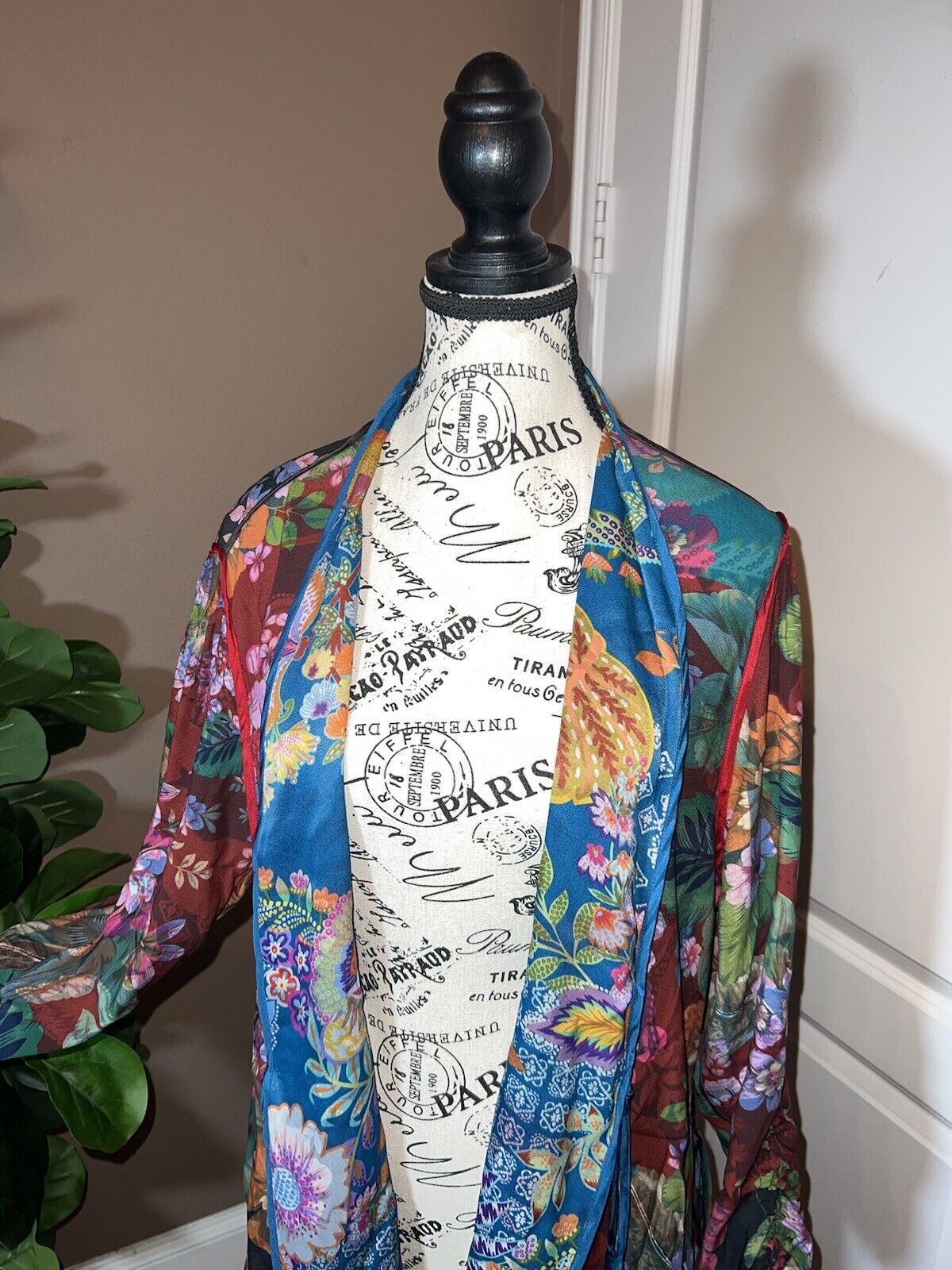 Johnny Was Duster Kimono REVERSIBLE XL 1X   Teal Blue & Wine Red Florals