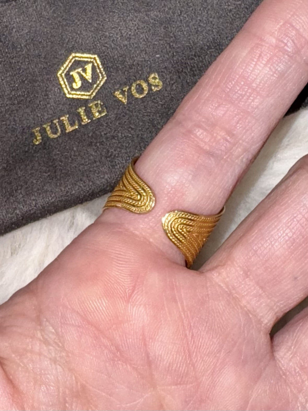 Julie Vos Iridescent Peacock Blue Statement Ring Sz 9 ADJUSTABLE 24k Gold Plate Julie Vos