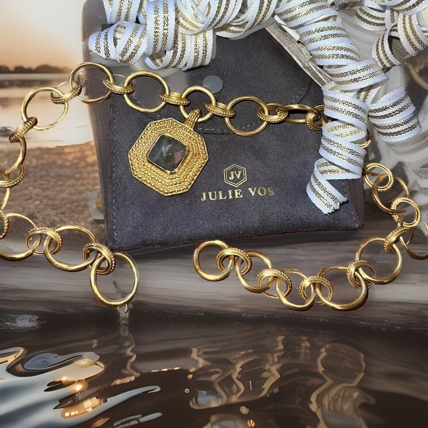 Julie Vos Luxor Necklace Toggle Link 24k Gold Plated Adjustable Julie Vos