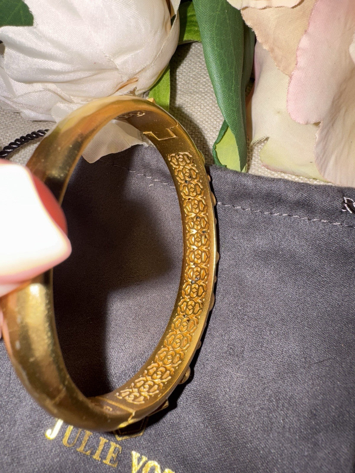 Julie Vos Hinged Bangle Bracelet Blue Iridescent Stones 24k Plated Julie Vos