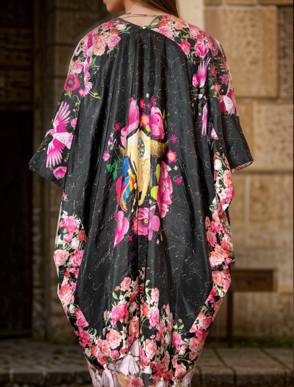 Johnny Was O/S 100% Silk Poncho Wrap Kimono Top Western Texas Native American Johnny Was