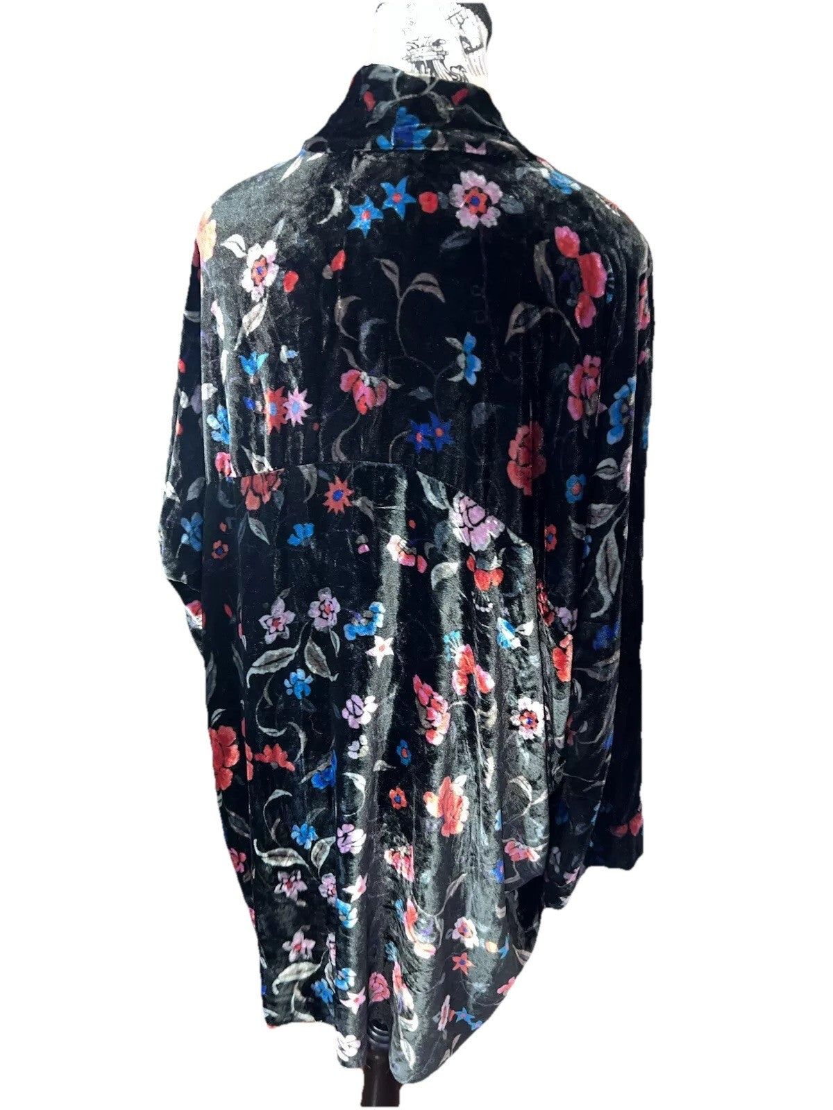 Johnny Was Black & Red Velvet L Kimono Wrap Jacket Duster Bohemian Rose LUX Johnny Was