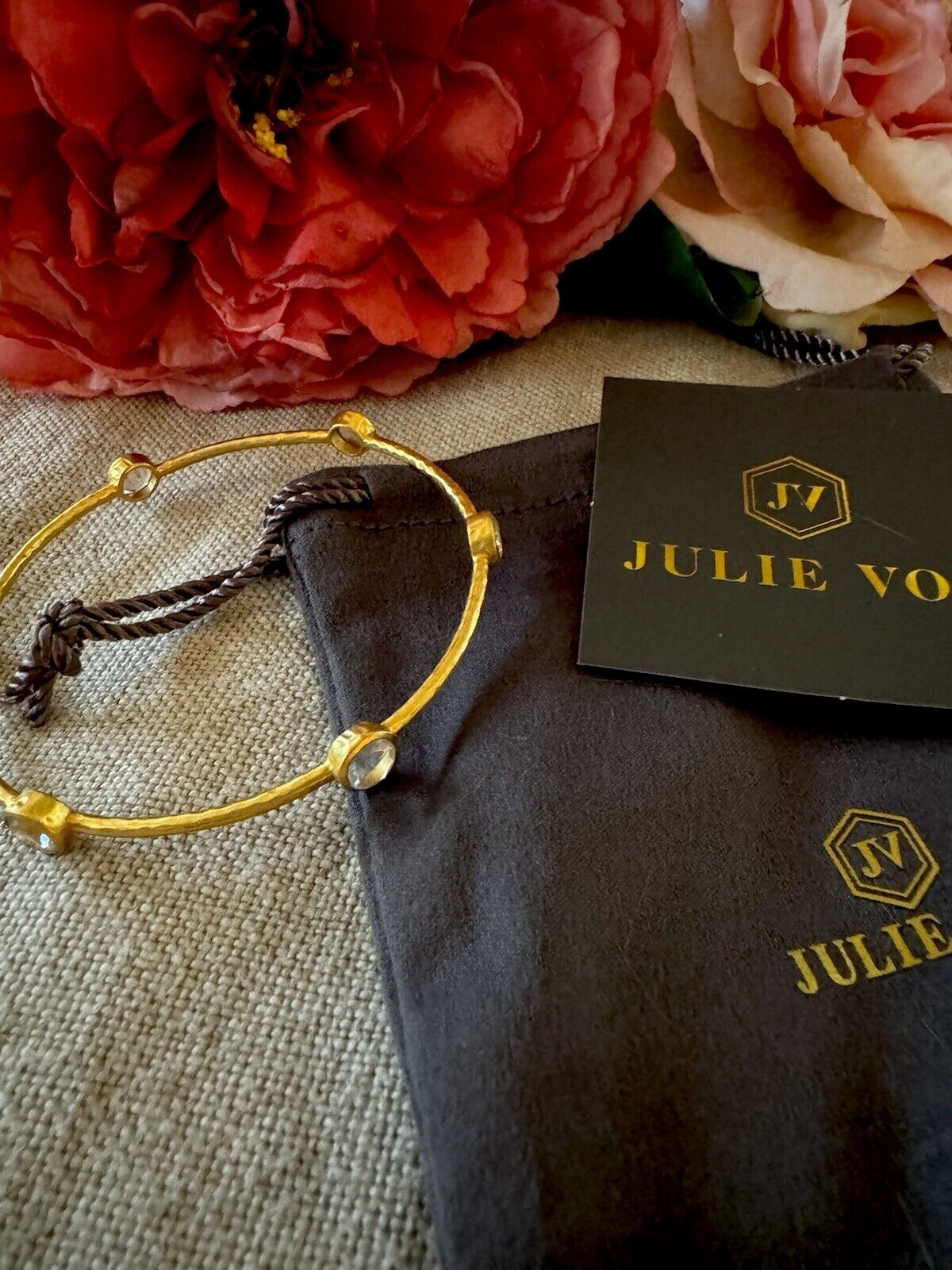 Julie Vos Medium Clear CZ Six Station Milano Luxe Bangle Bracelet 24k Plated