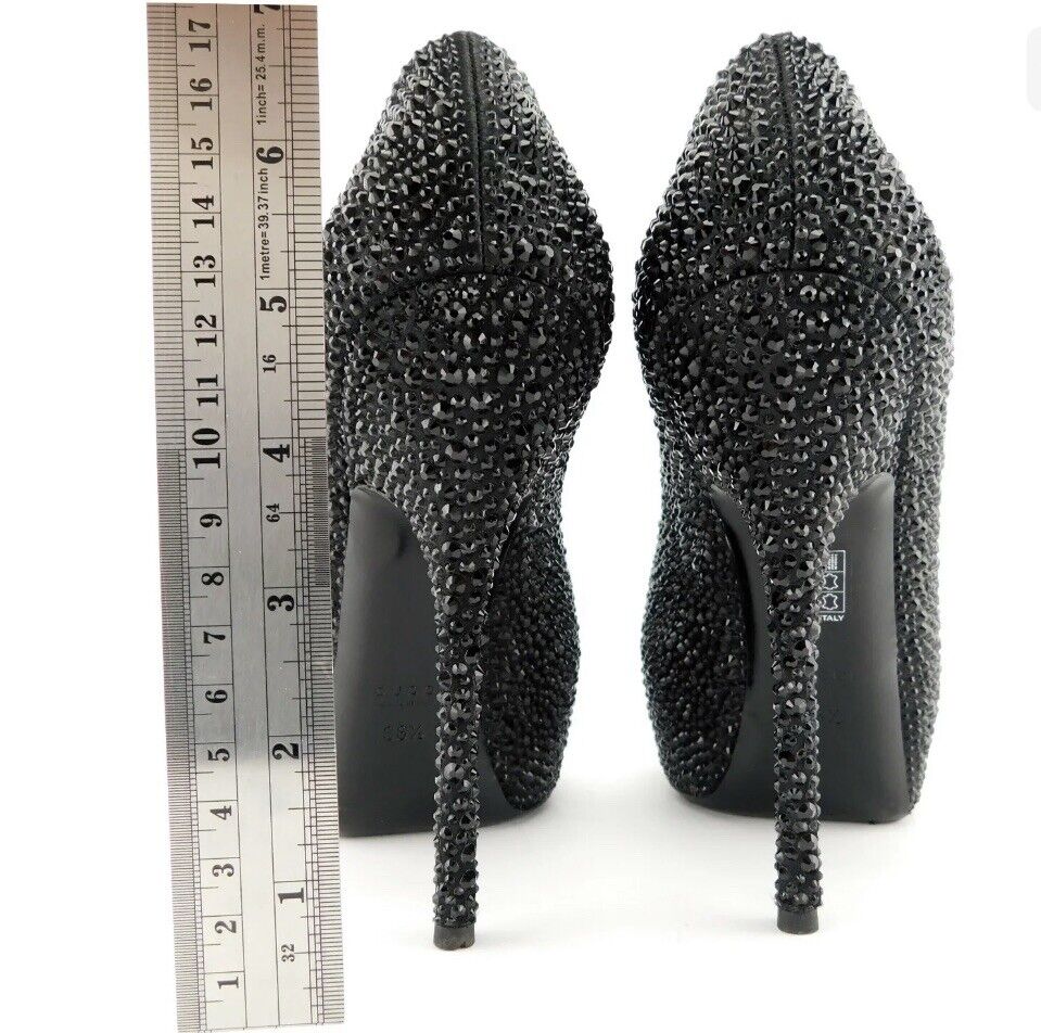 GUCCI Size 9 Black Crystal ETOILE SOFIA Open Toe Heels Pumps Shoes 39 !!!