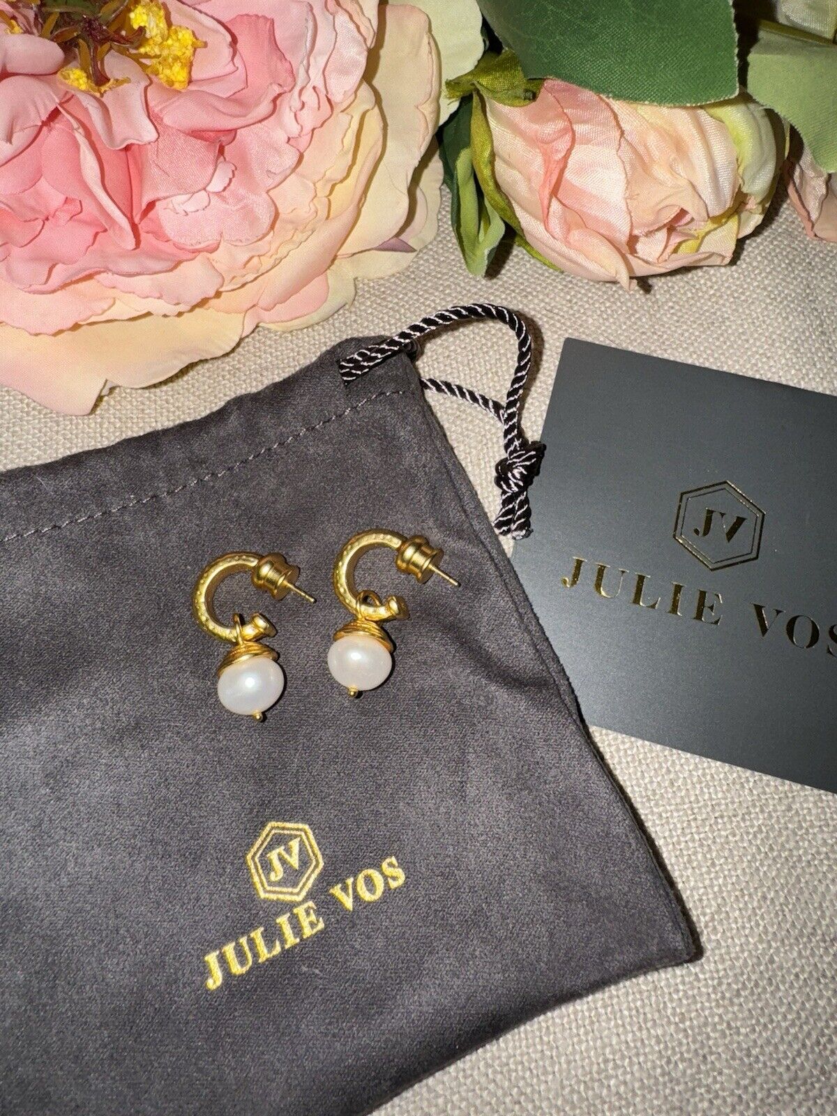 Julie Vos Pearl & 24k Gold Plated Hoop & Charm Earrings