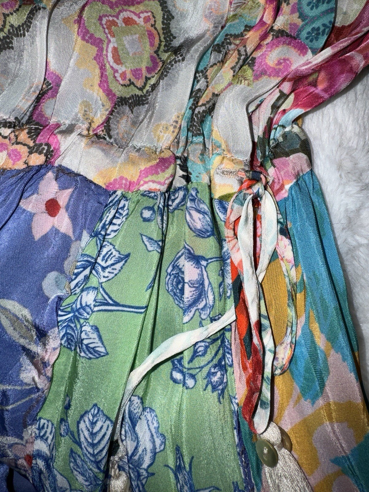 Johnny Was 1XL 1X Maxi Dress Sleeveless Patchwork Floral Pattern Tassel BOHO Johnny Was