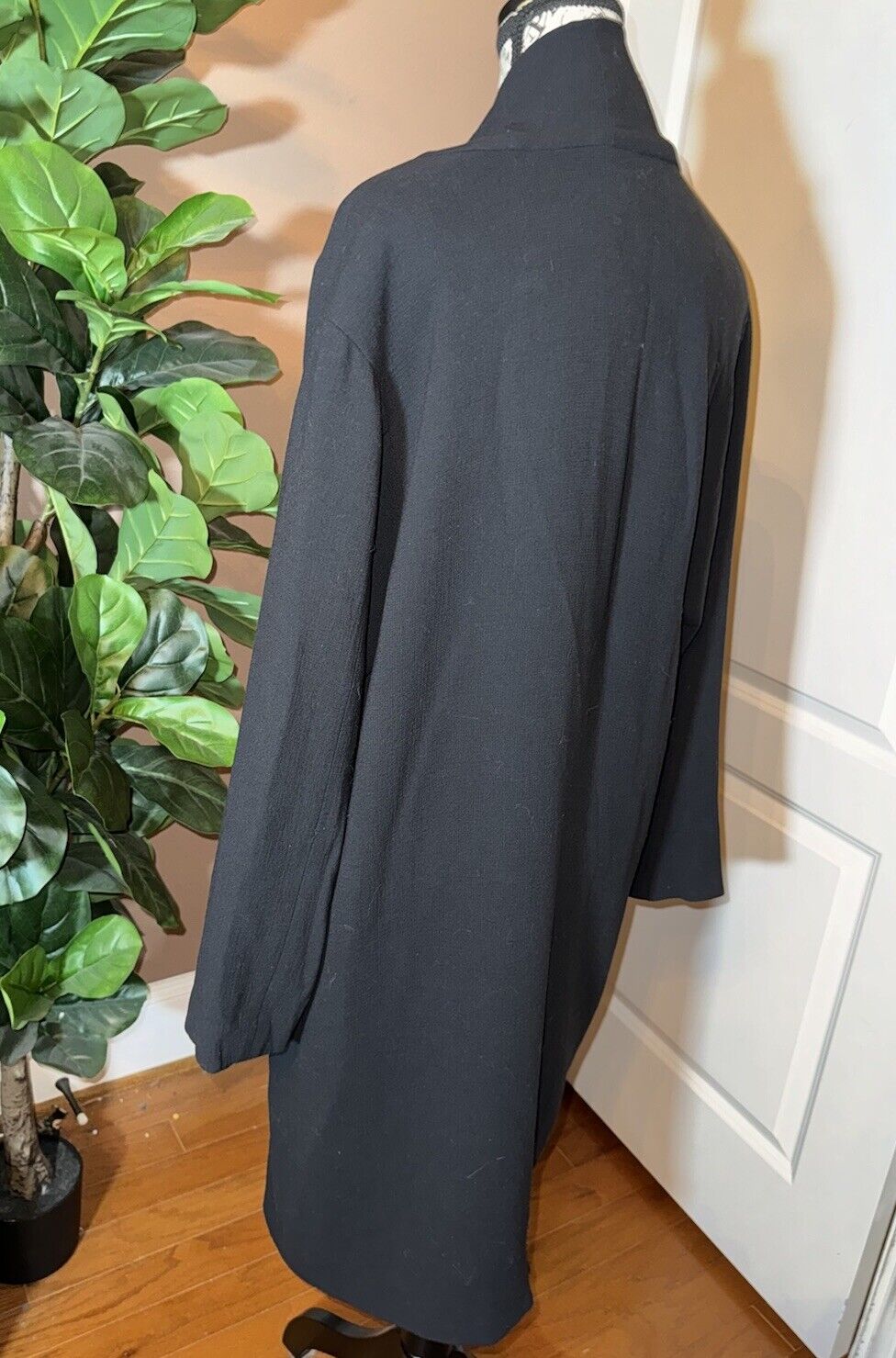 Johnny Was M Black Wool Blend Dressy Coat Silk Lining Jacket Satin Accents