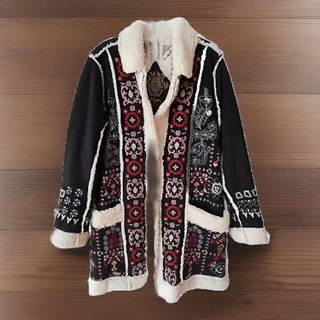 Johnny Was 2X Faux Suede Sherpa Coat Jacket Wrap Shearling Lined BOHO Johnny Was