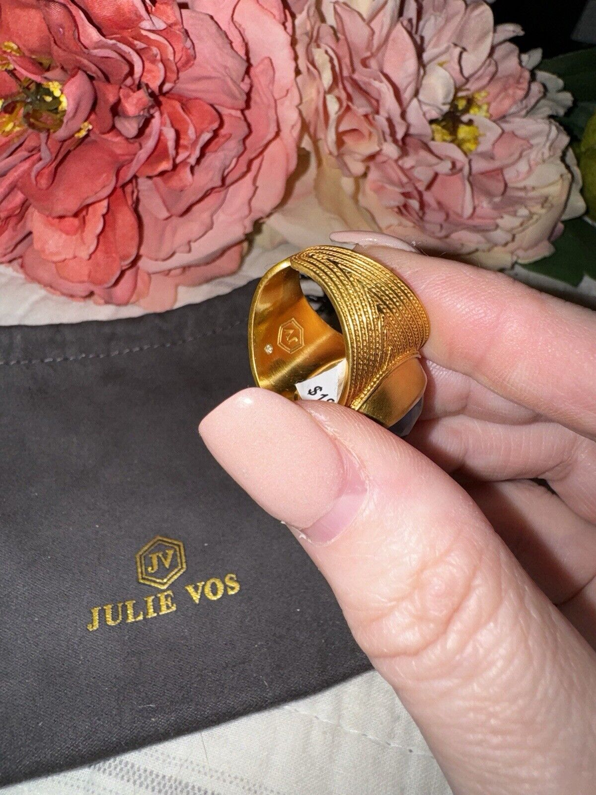 Julie Vos Ring Iridescent Soft Blue & 24k Gold Plate Sz 9 ADJUSTABLE