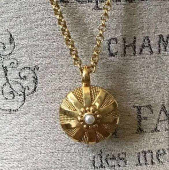 Julie Vos Pearl Statement Necklace Link & 3D Pendant 24k Plated $395 Retail Julie Vos