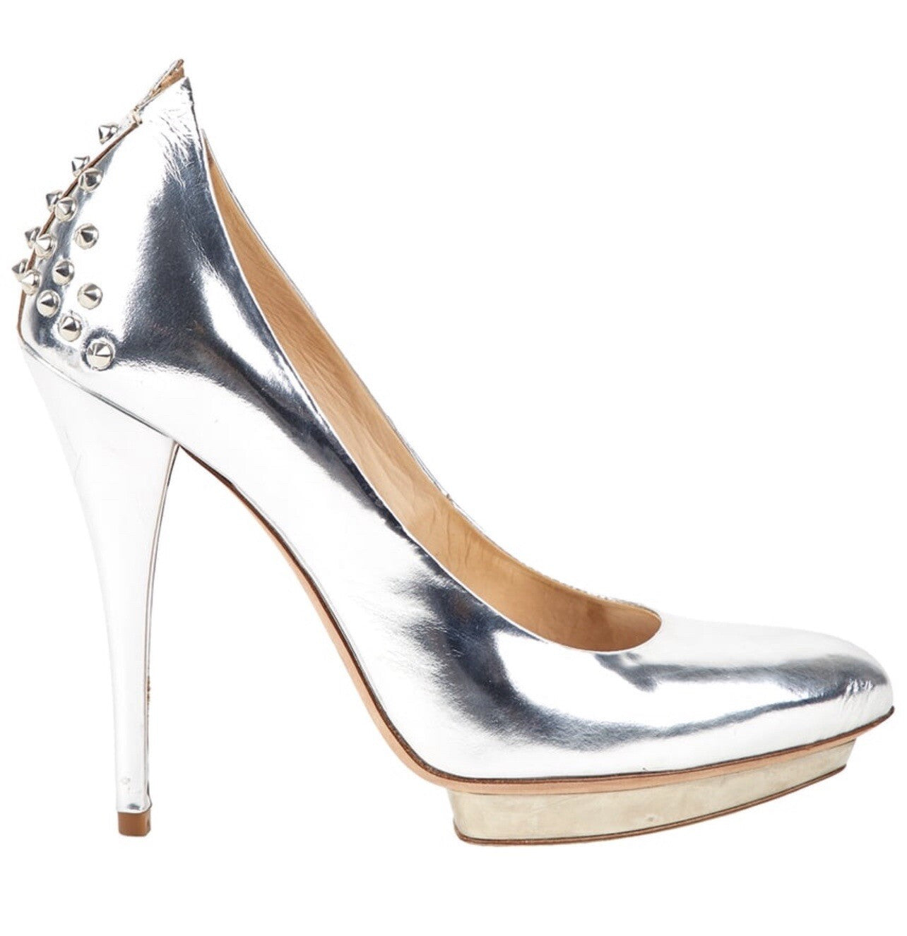 ALEXANDER MCQUEEN Women Studded Leather Pumps Heels Silver Size 39 AUTHENTIC Alexander McQueen