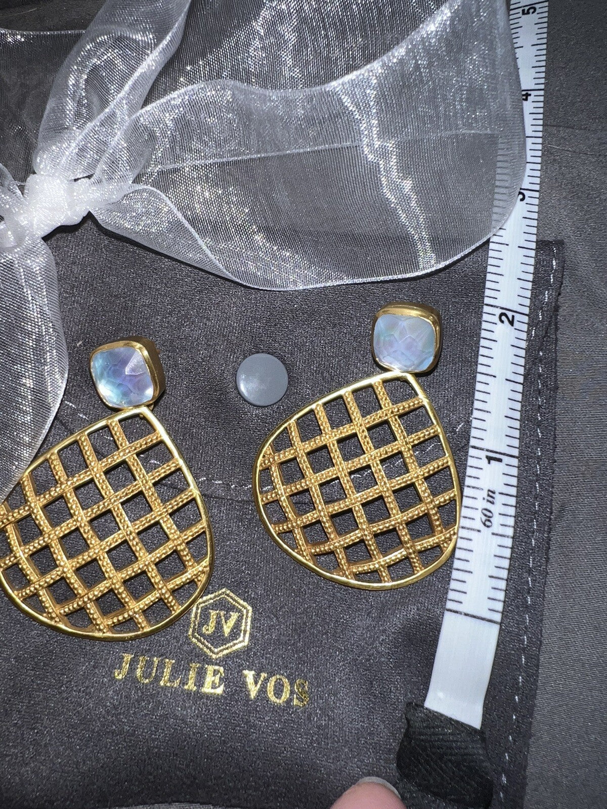 Julie Vos Earrings Iridescent Calcedony Basketweave Luxe Statement Julie Vos