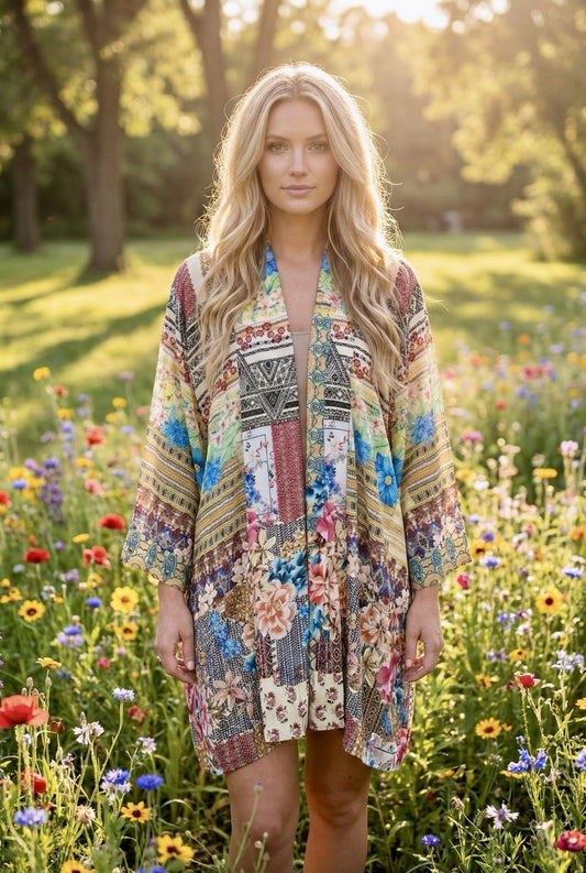 Johnny Was XL Patchwork Floral Kimono Cardigan Soft & Flowy Wrap Jacket Top Johnny Was