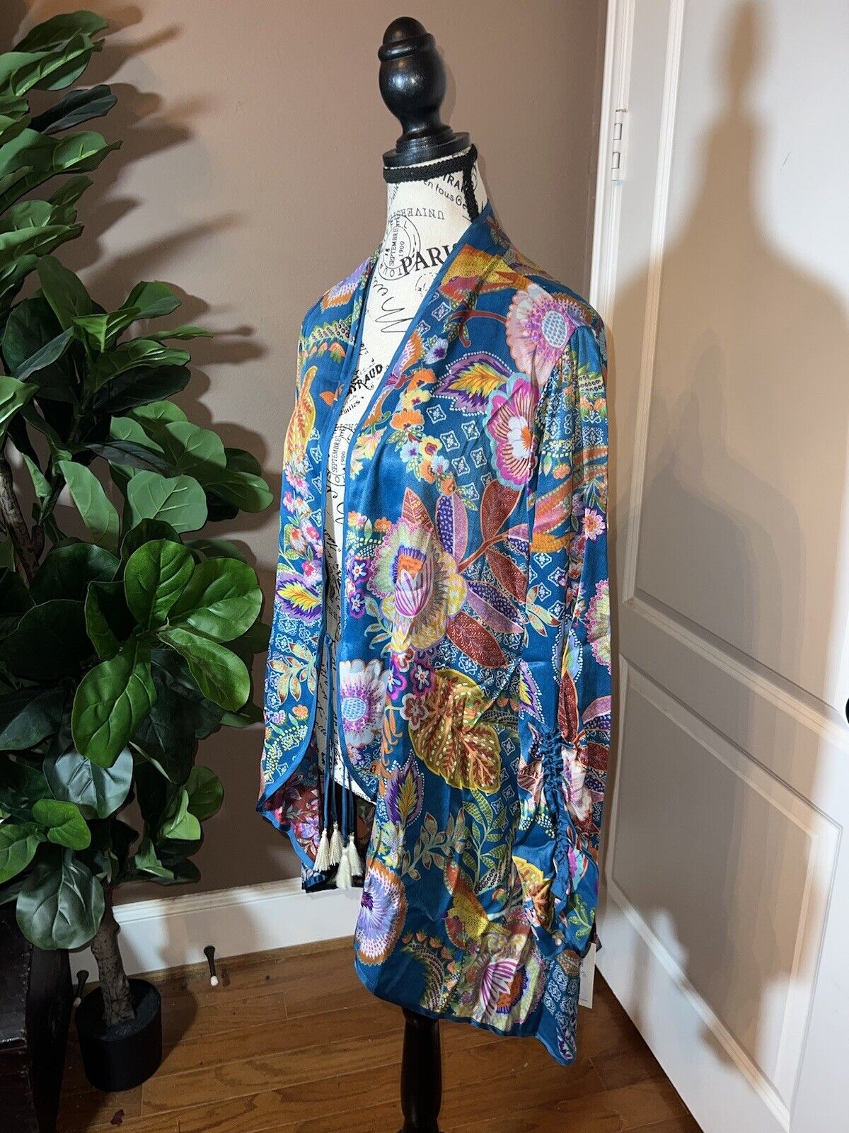 Johnny Was Duster Kimono REVERSIBLE XL 1X   Teal Blue & Wine Red Florals