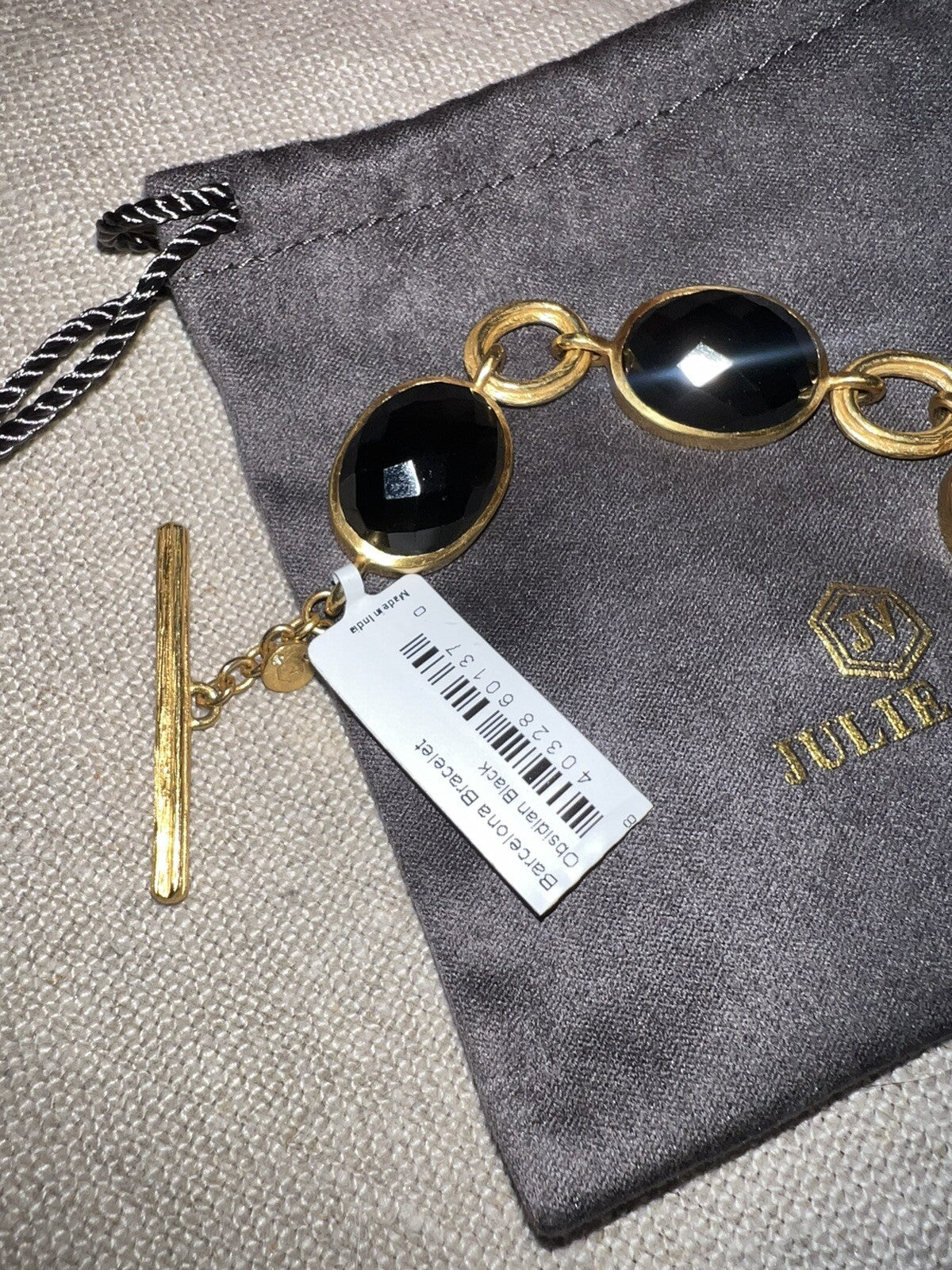 Julie Vos 8” Black Obsidian Link Bracelet Adjustable Toggle Julie Vos