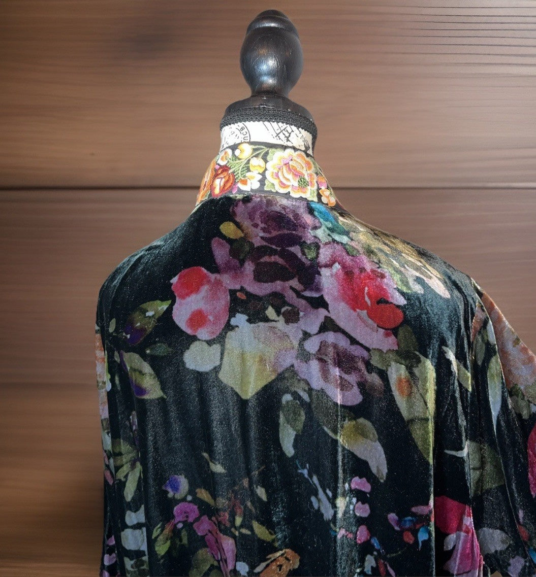 Johnny Was 1X Velvet & Silk Kimono Wrap REVERSIBLE Jewel Tones Floral Jacket Johnny Was