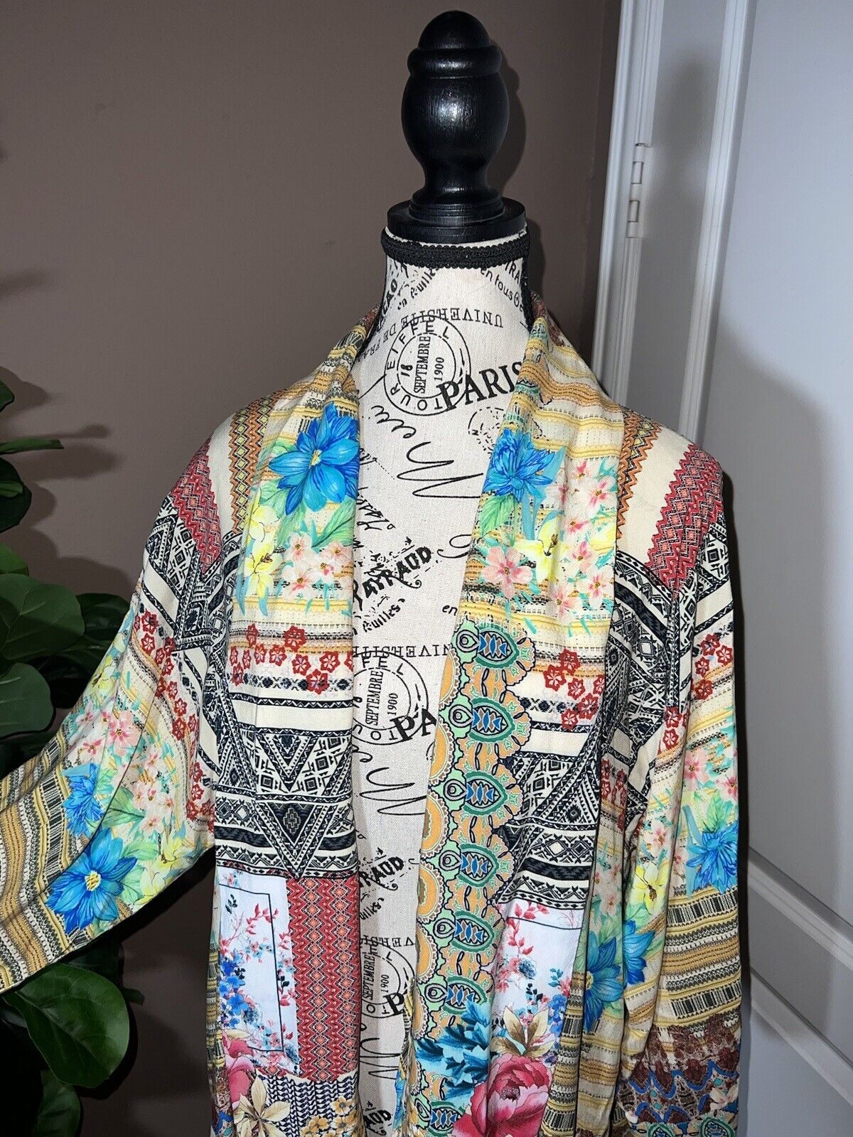 Johnny Was Patchwork Floral Kimono Sz XL 1X Soft & Flowy Wrap Jacket Top