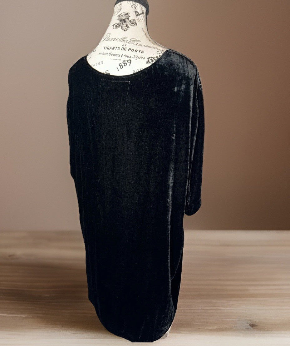 Johnny Was XL Black Velvet Tunic Top Heavily Embroidered Blouse Shift Bohemian Johnny Was