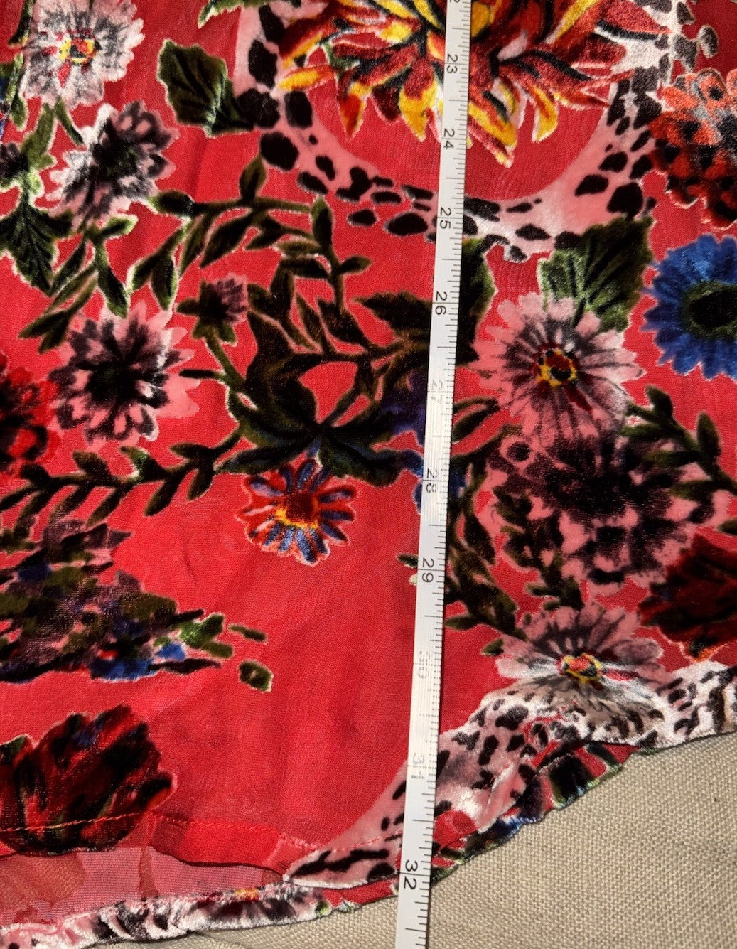 Johnny Was Sz XL Red Burnout Velvet & Silk Button Up Blouse Tunic Top Shirt Johnny Was