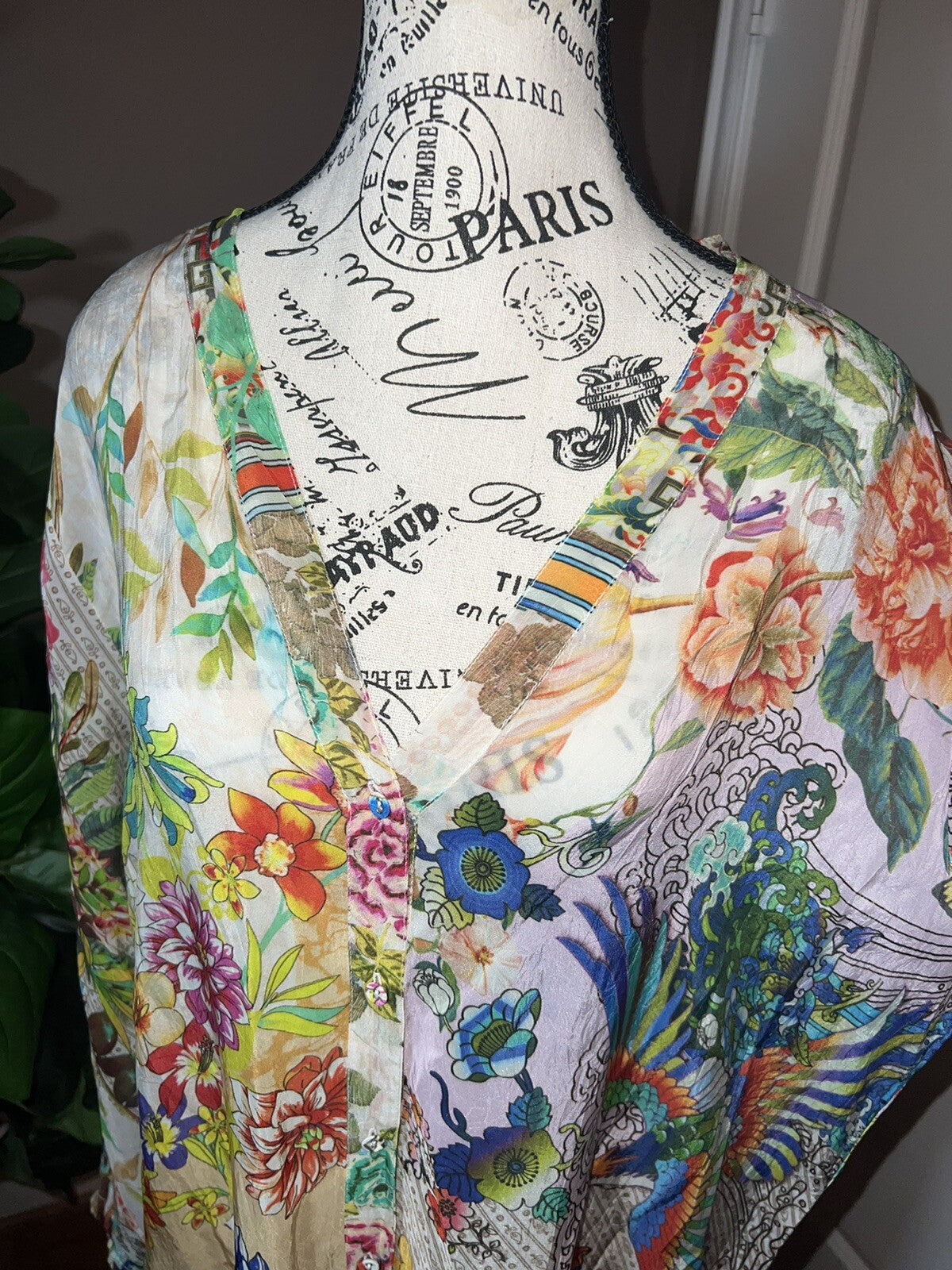 Johnny Was L Floral & Phoenix Long Tunic Top Mini Dress Lightweight Cool Boho Johnny Was