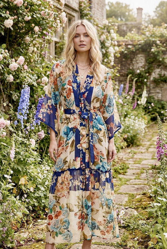 Johnny Was XXL Long Kimono Duster Floral Belt & Snaps Pockets  $398 Ret Johnny Was