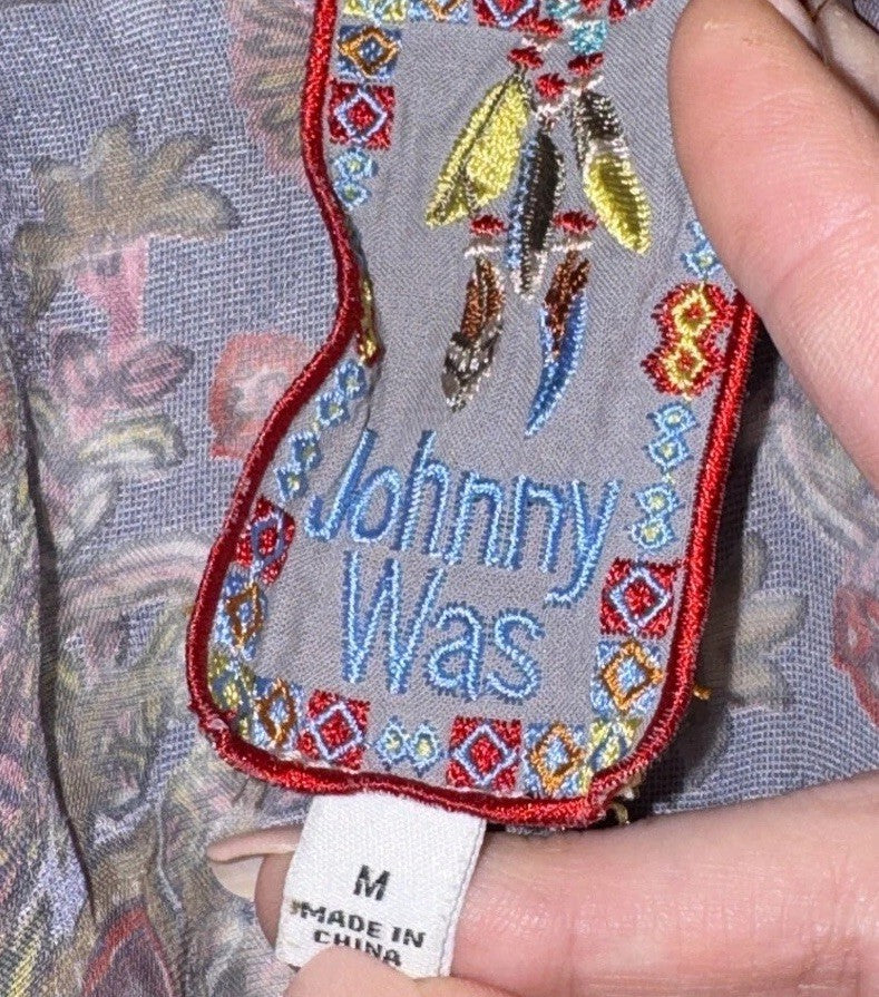 Johnny Was M Medium Burnout Velvet Kimono Duster Wrap Cardigan Jacket Purple Johnny Was