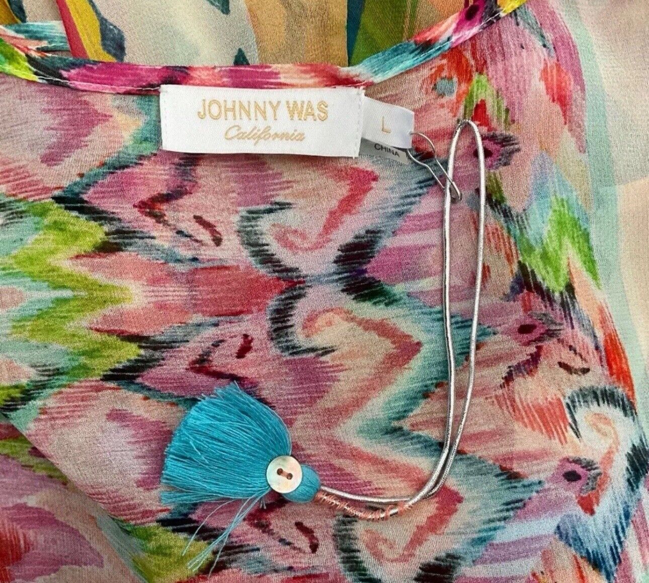 Johnny Was Silky Kimono Wrap Cardigan Sz L Large Pink White Blue