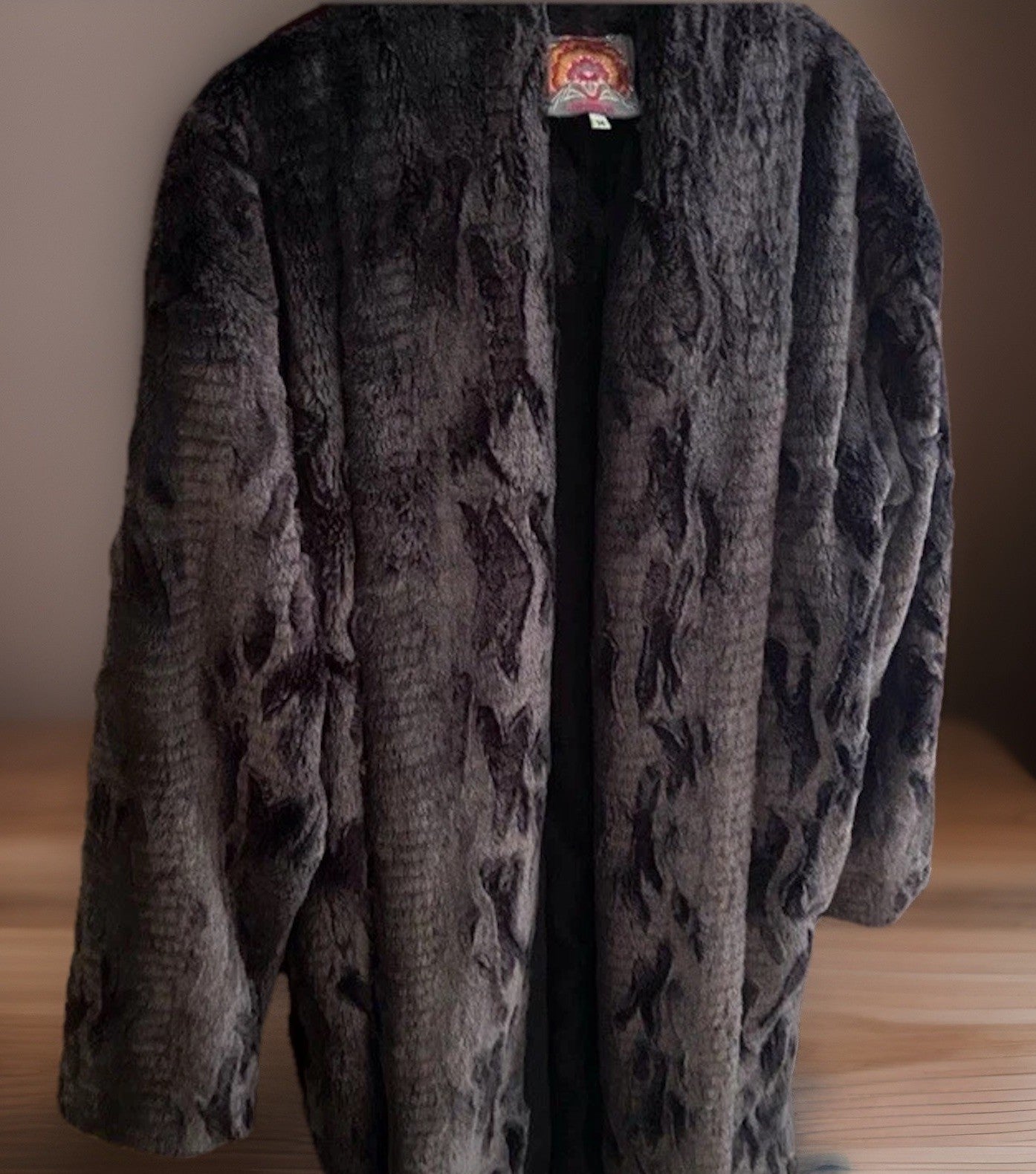 Johnny Was M Brown Faux Fur Coat Jacket Wrap Medium Length  EVERWHERE Johnny Was