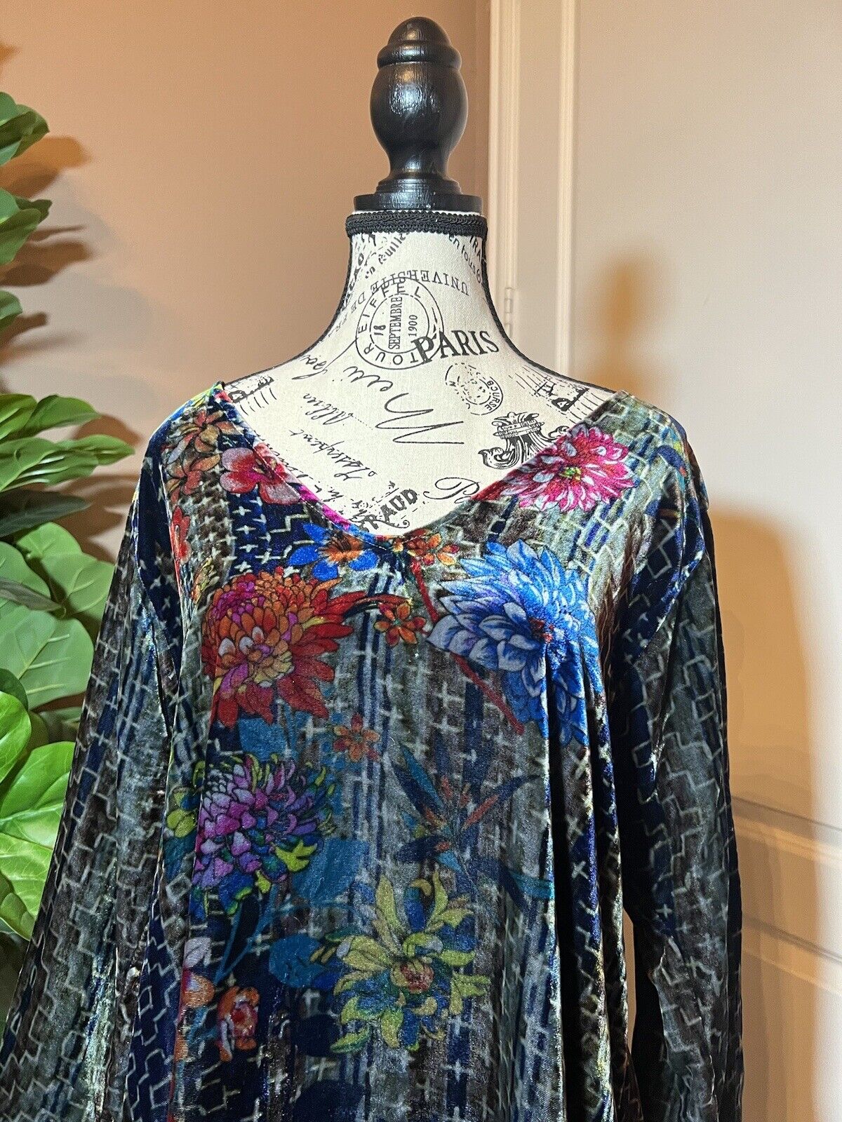 Johnny Was 1X 1XL Velvet Tunic Top Or Mini Dress Jewel Tones  & RICH