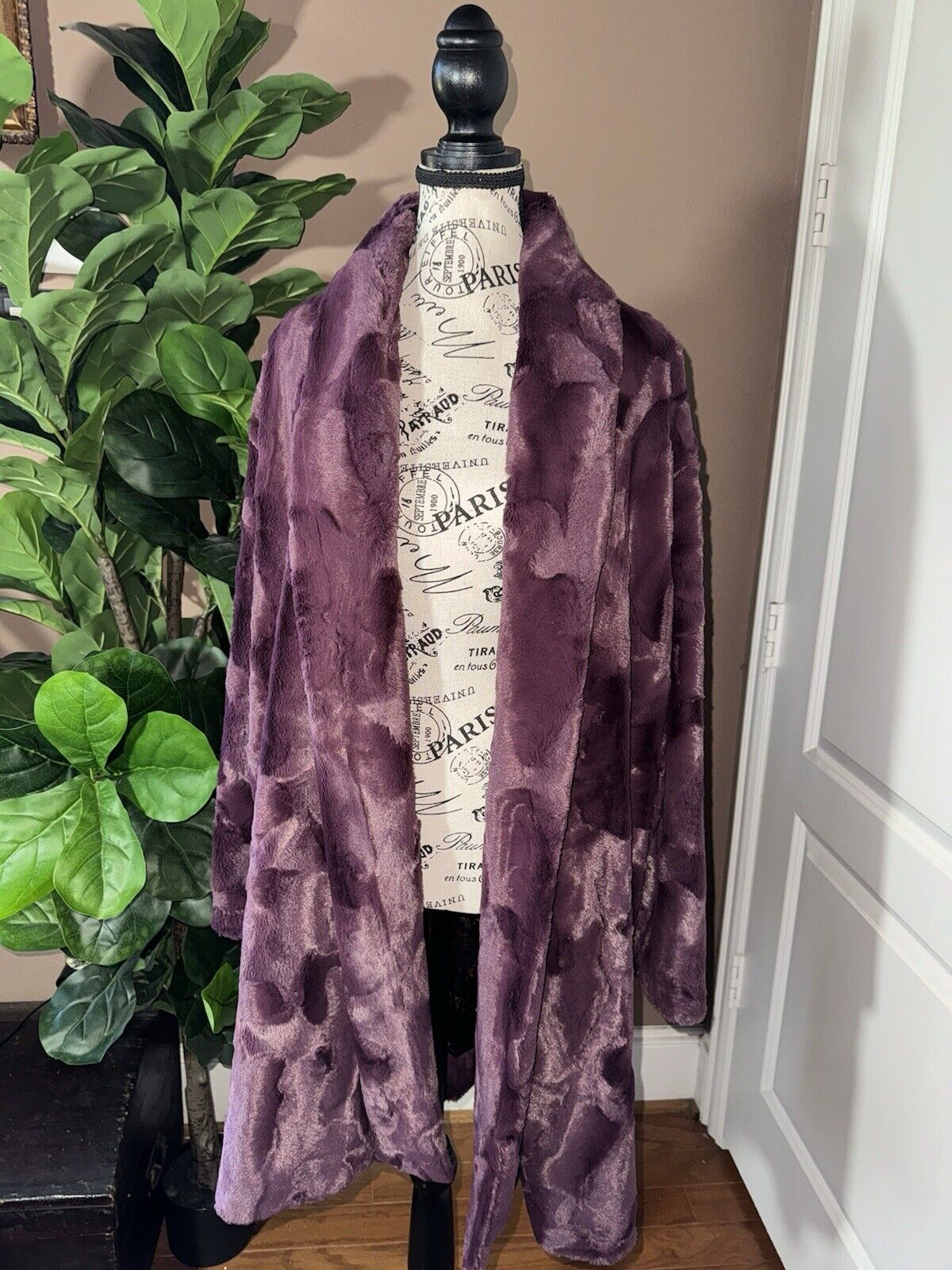 Johnny Was Faux Fur & Silk Plum Purple Coat Jacket Wrap M Medium