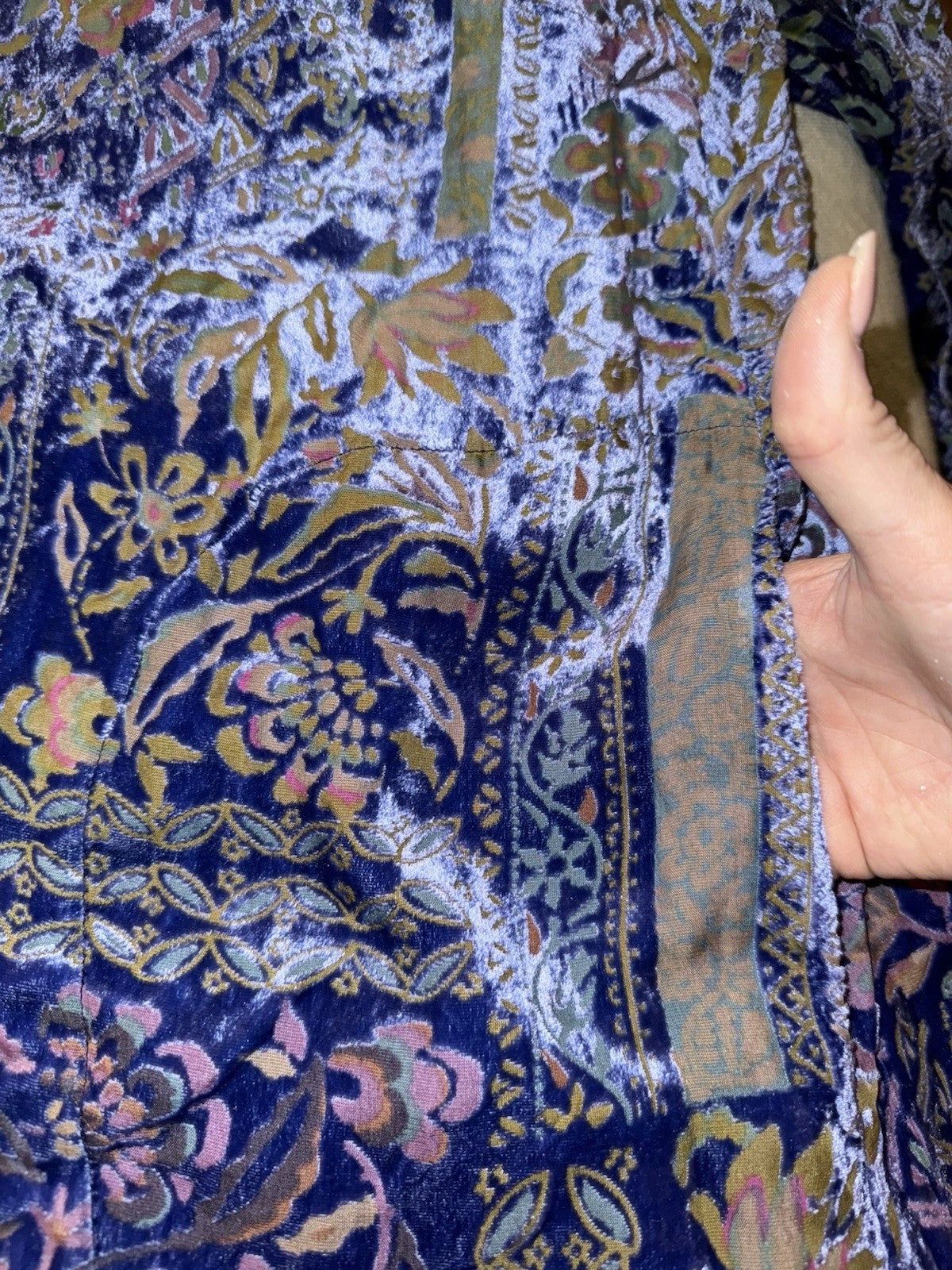 Johnny Was 3X Blue & Purple Velvet Burnout Shift MIDI Dress Lightweight Cool Johnny Was