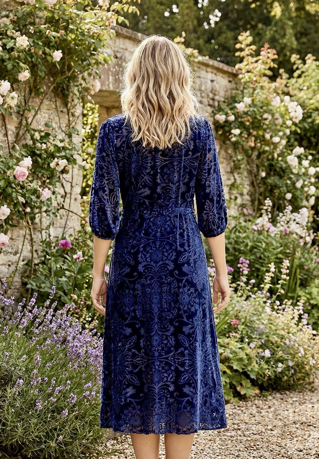 Johnny Was 3X Midnight Blue Velvet Burnout Shift MIDI Dress Lightweight Cool Johnny Was