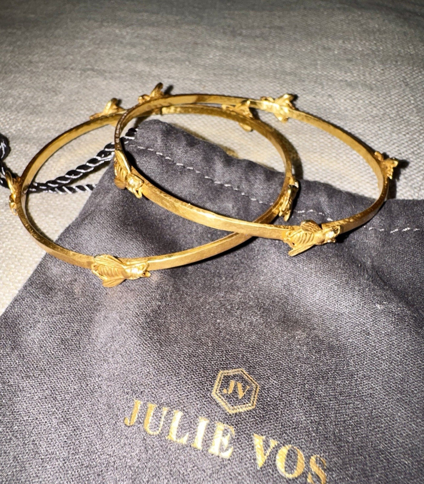 Julie Vos 2 Pc Bee Bangle Bracelets Clear Crystal Embellished 24k Gold Plate Julie Vos
