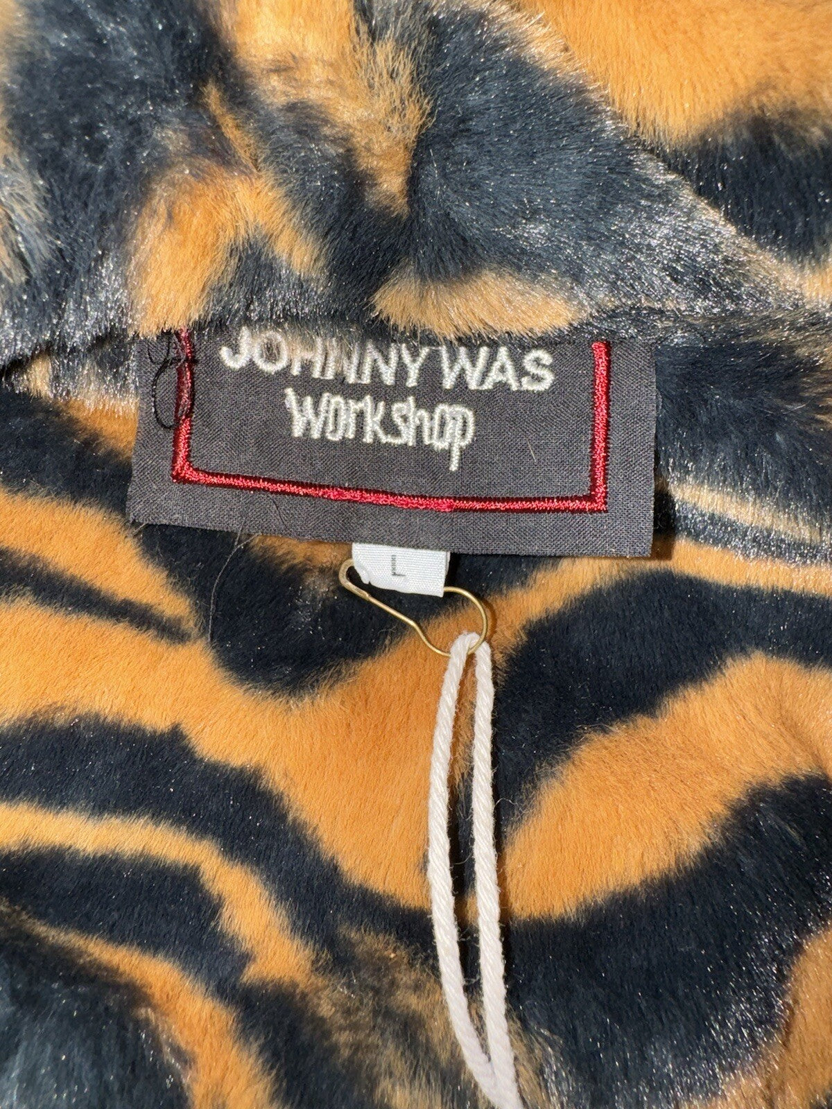 Johnny Was L Large Faux Fur & Silk Tiger Stripe Long Length Coat Jacket Wrap Johnny Was