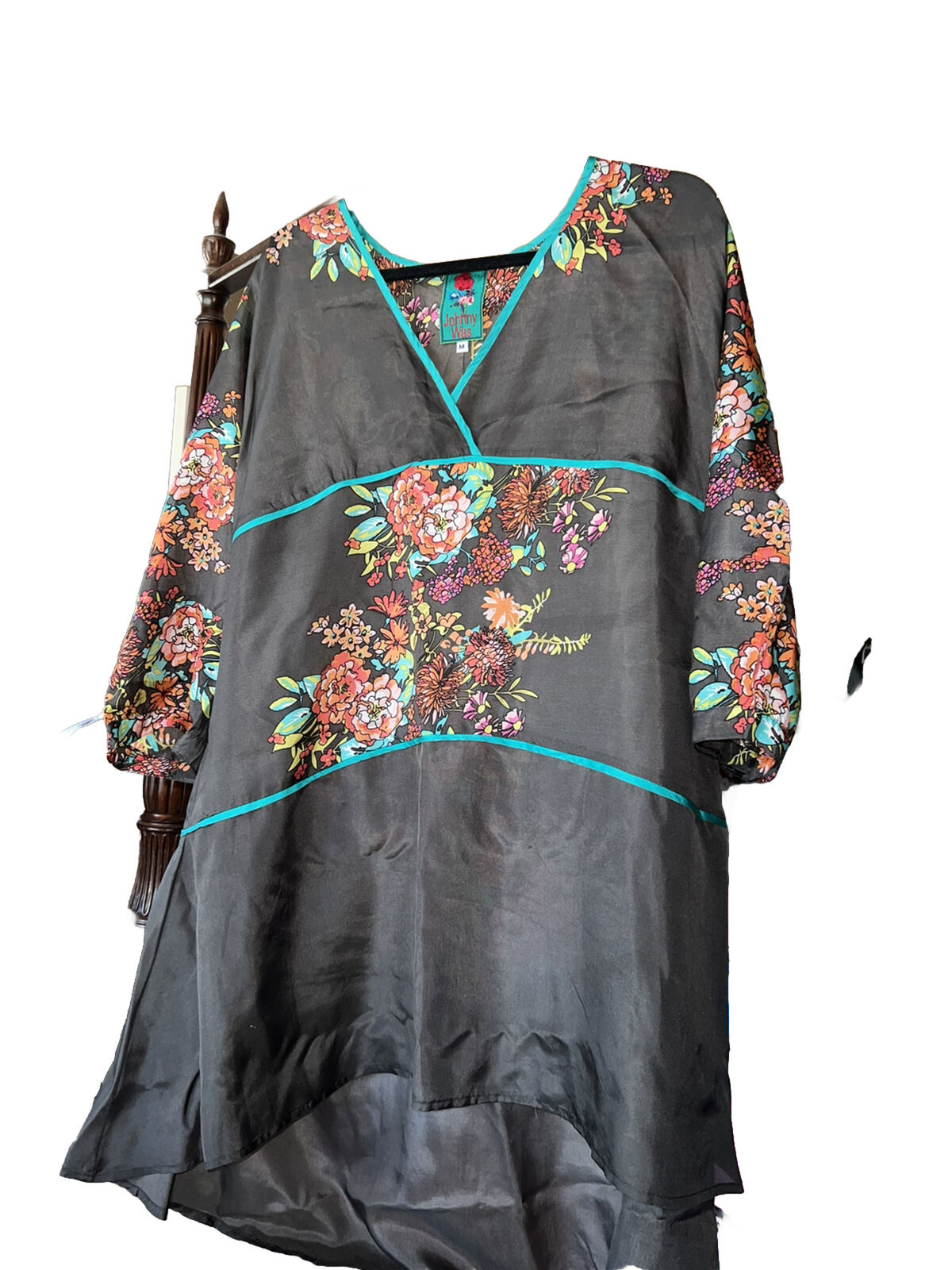 Johnny Was 100% Silk Mini Dress Tunic Top Kimono Sz M Excellent Condition