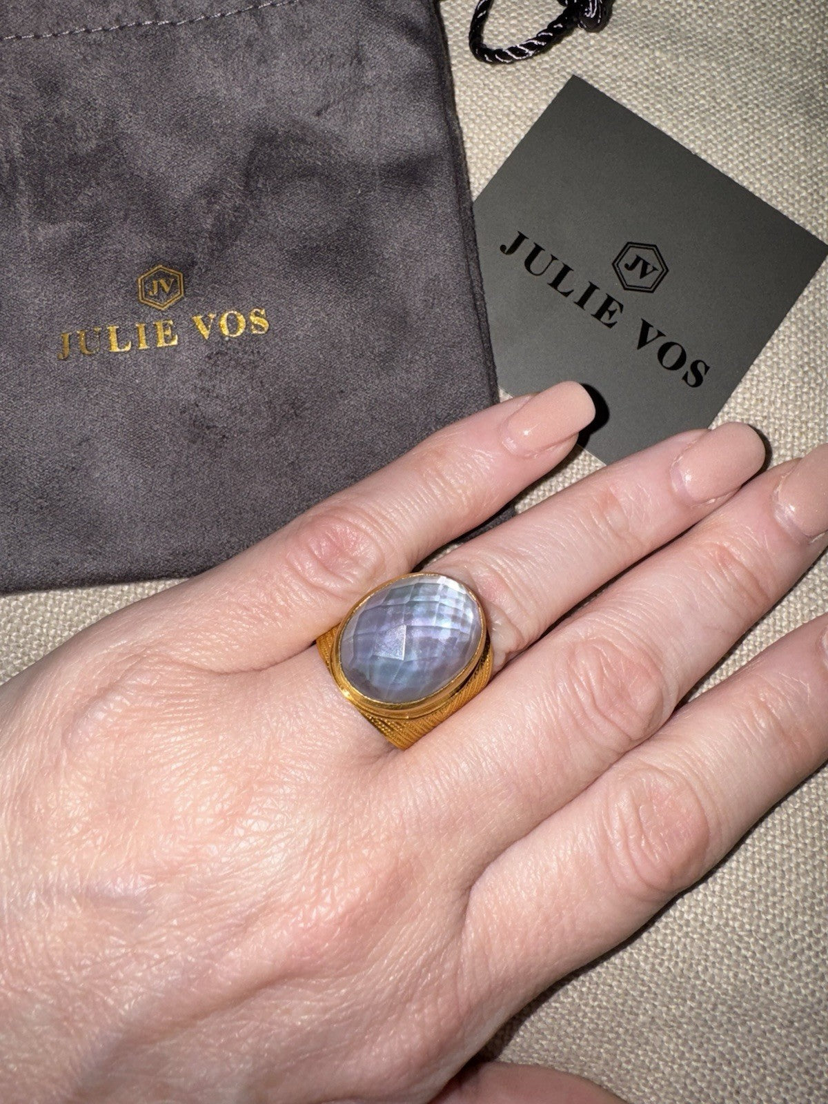 Julie Vos 7 Iridescent Heather Lavender Statement Ring ADJUSTABLE 24K Plated Julie Vos