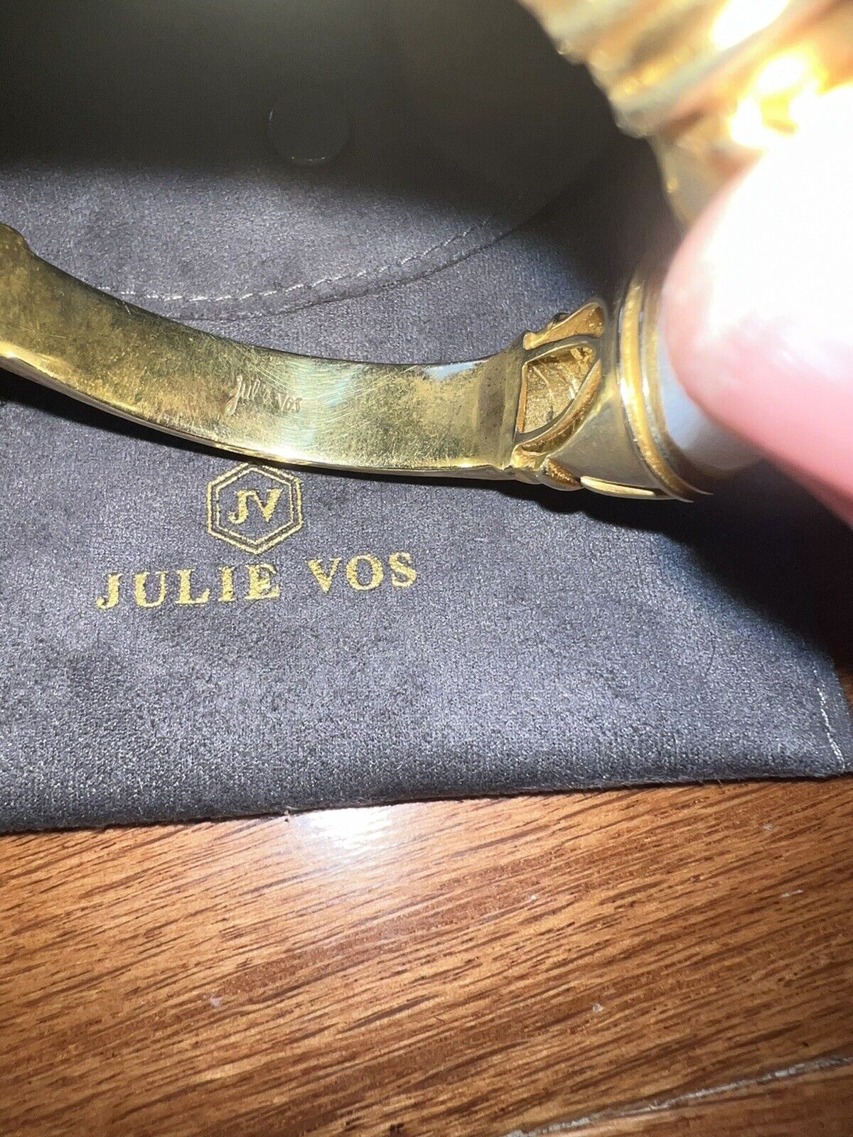 Julie Vos Large Bangle Cuff Bracelet Moonstone & Light Blue 24k Gold Plated WOW