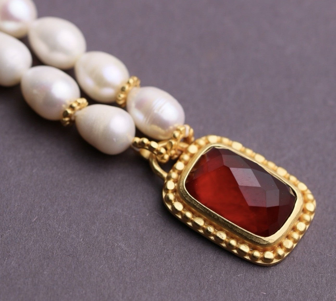 Julie Vos Freshwater Pearl & Ruby Red 24k Gold Plate Statement Necklace WOW! Julie Vos