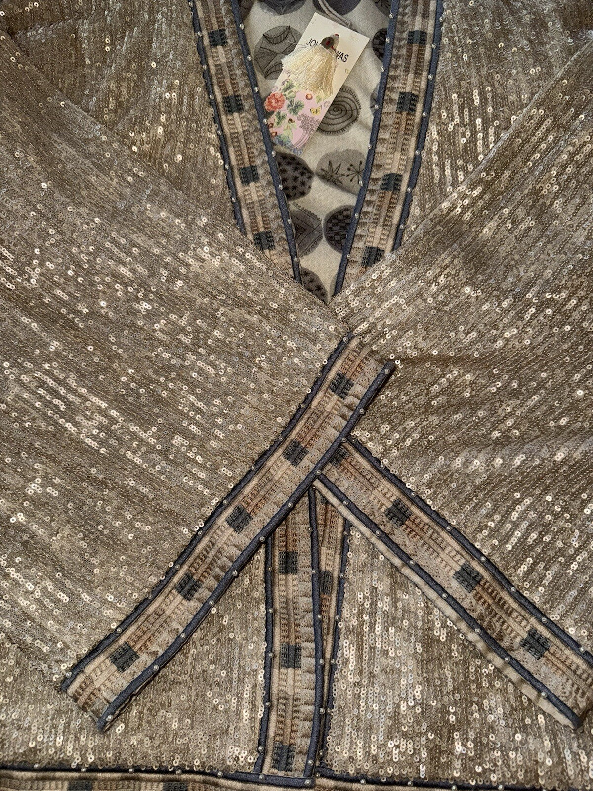 Johnny Was L Large Silk & Sequins Ivory KIMONO Jacket Wrap Pearl Accents Johnny Was