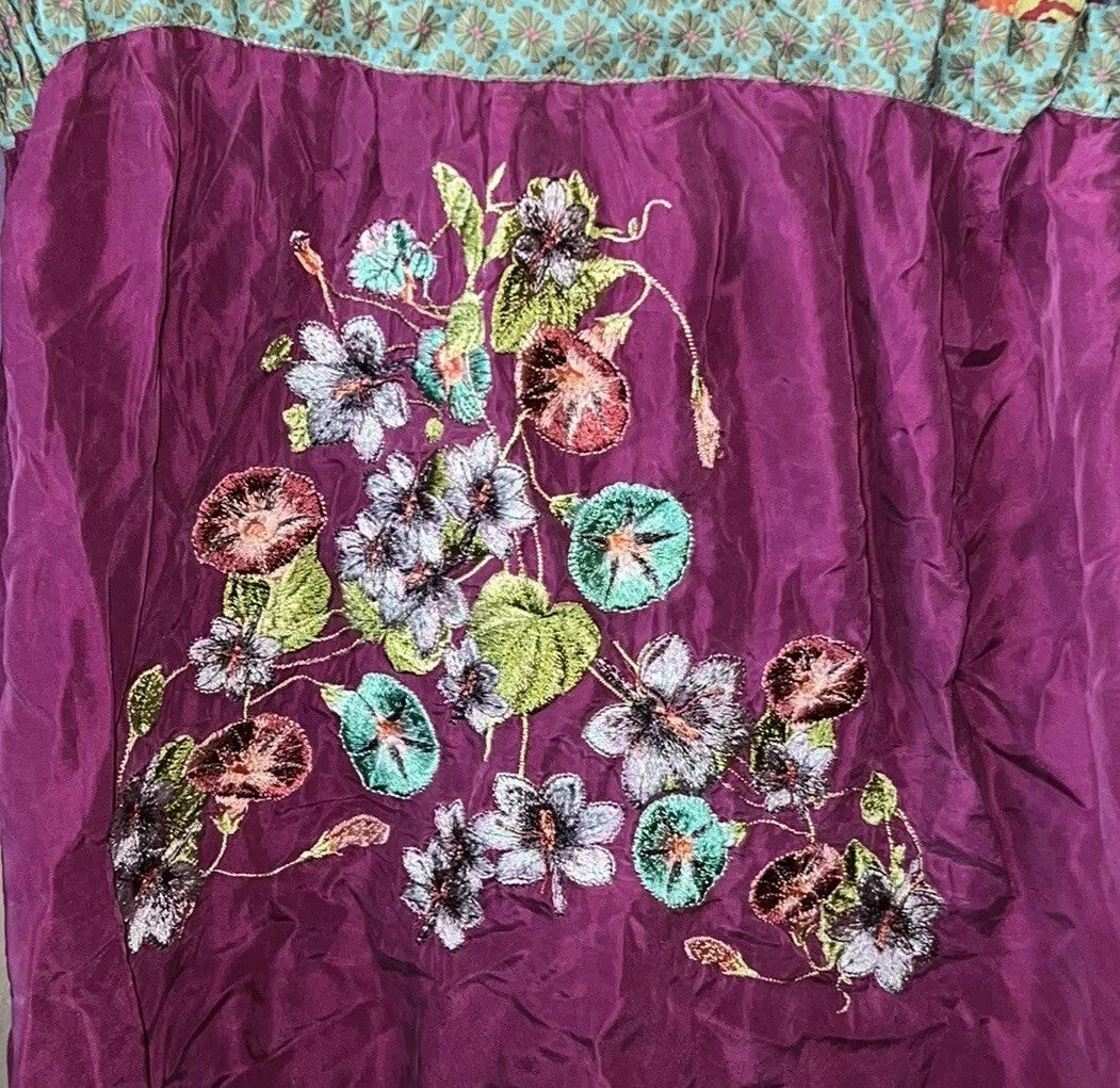 Johnny Was L Purple Tie Waisted Mini Dress Tunic Embroidered Lightweight Cool Johnny Was