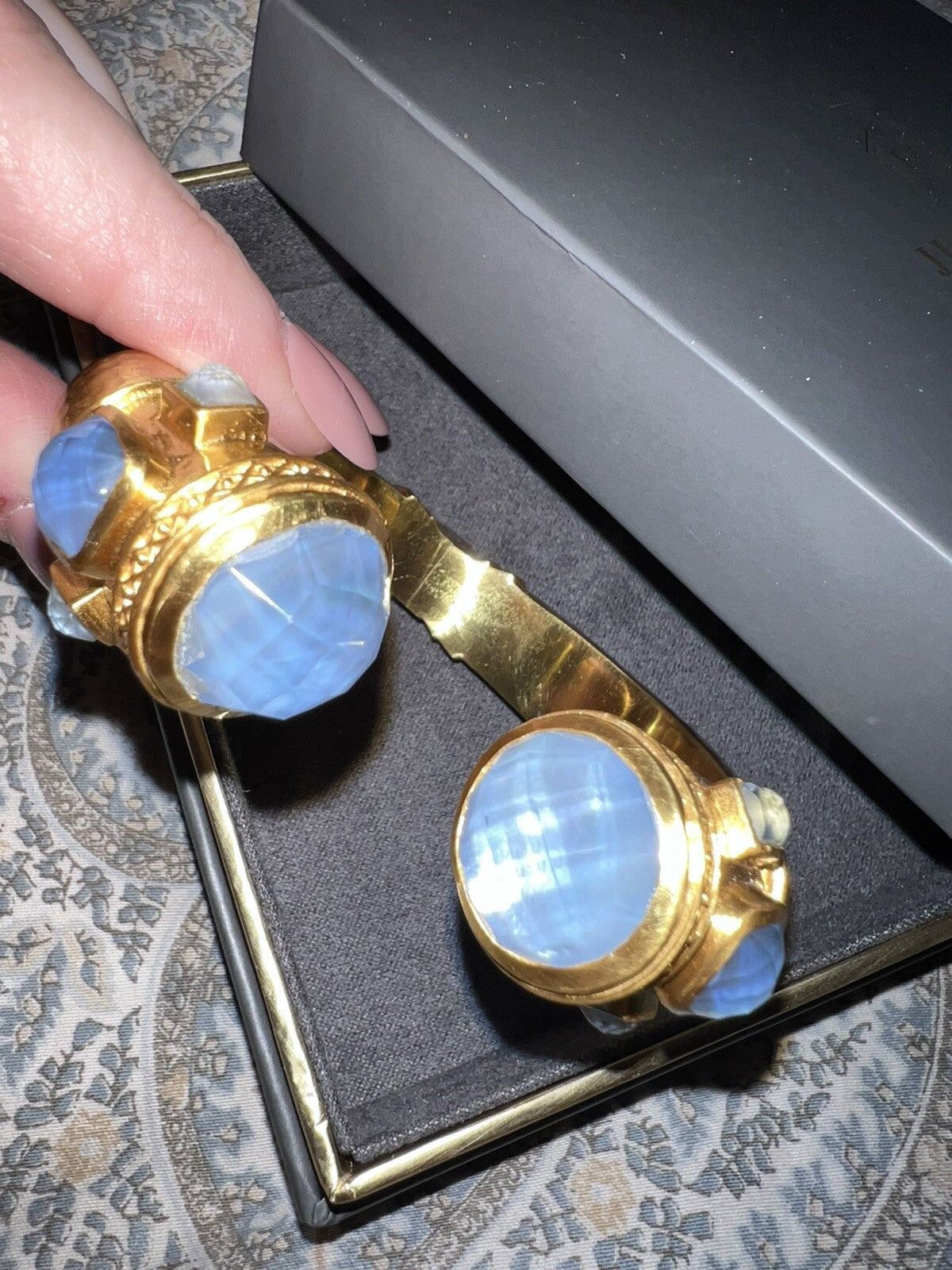 Julie Vos Statement Hinged Bangle Bracelet Cuff Light Blue Iridescent Julie Vos