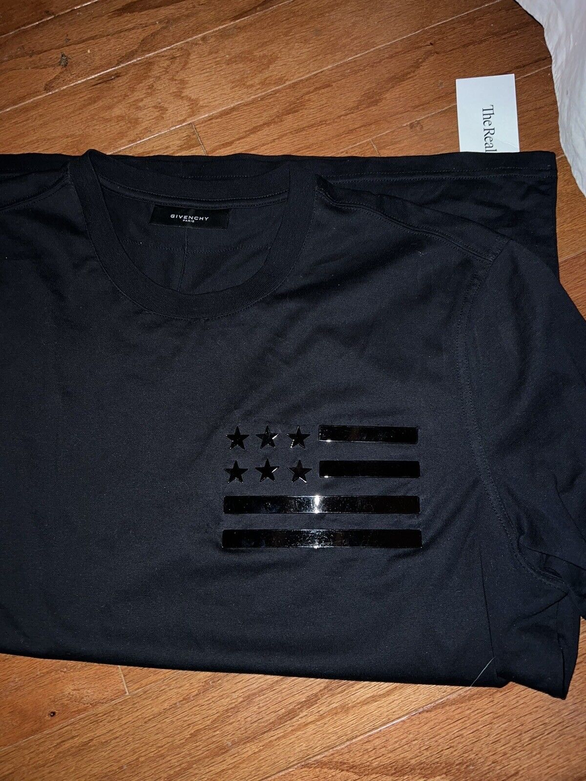 Givenchy Sz L Large Black Tee Metal Flag Embellishment AUTHENTICATION byRealReal