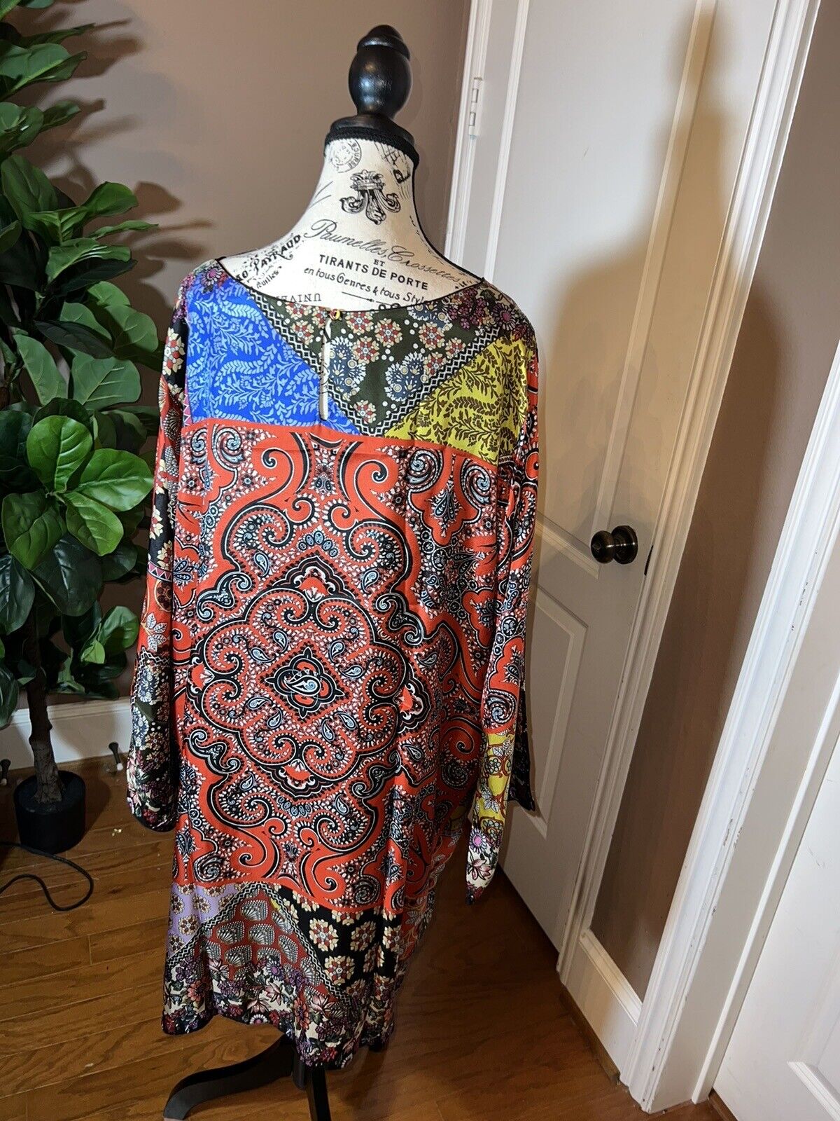 Johnny Was 100% Silk Patchwork Pattern Tunic Top /Mini Dress Sz XXL (2X 2XL)