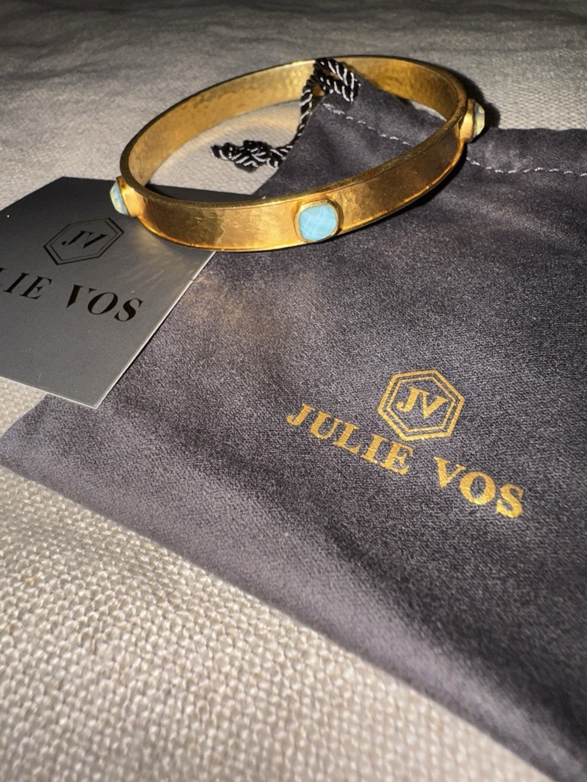 Julie Vos Bangle Iridescent Blue Stacking Bracelet Sz M Medium 24k Gold Plated Julie Vos