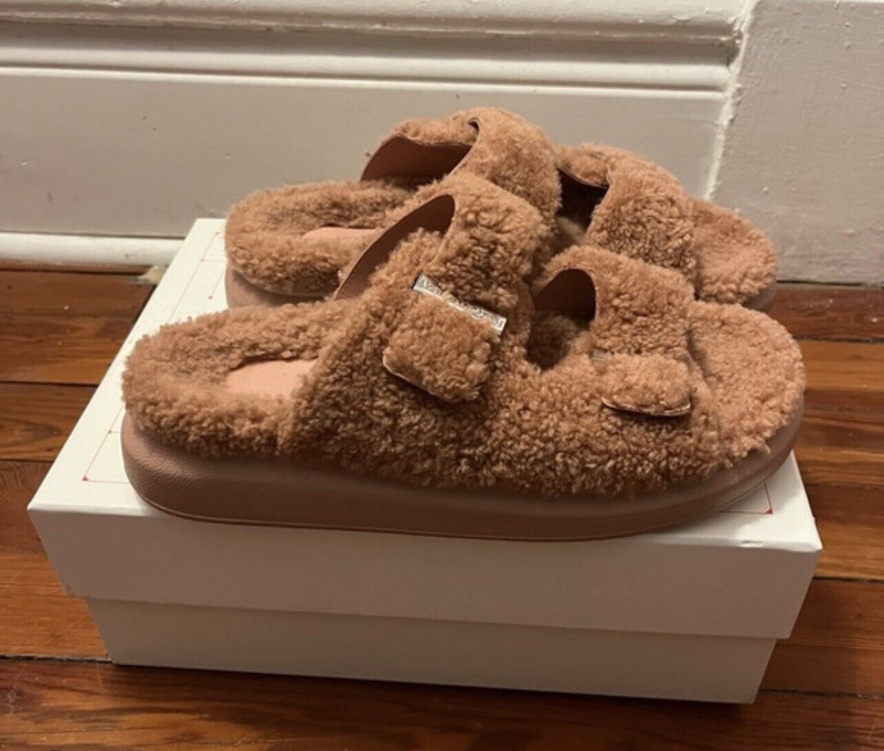 Alexander McQueen Double Strap Shearling Slides Sz 44 US 11  Retail $730