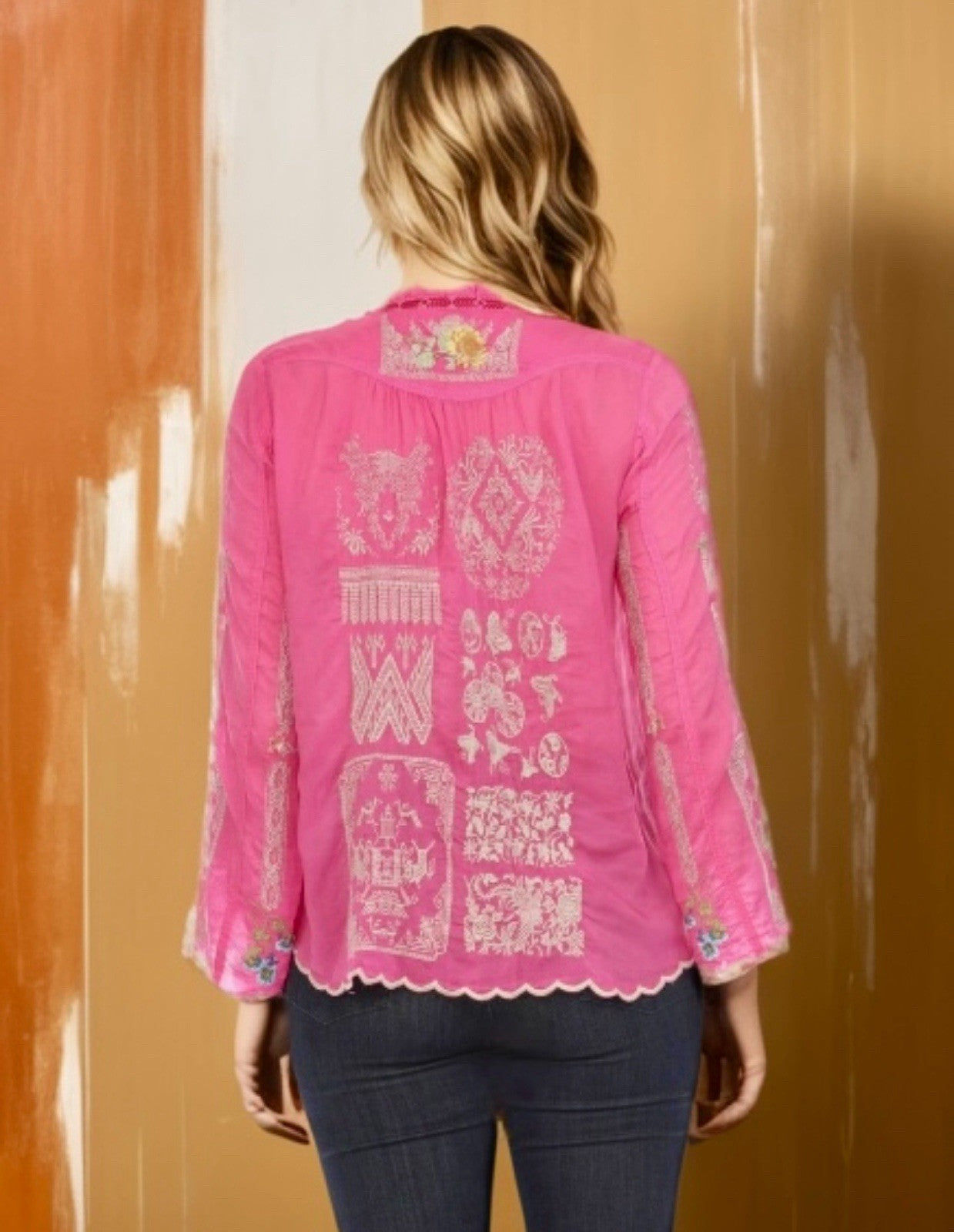 Johnny Was XXL Pink Tunic Top Pink Button Up Blouse Shirt Embroidered Shirt Johnny Was