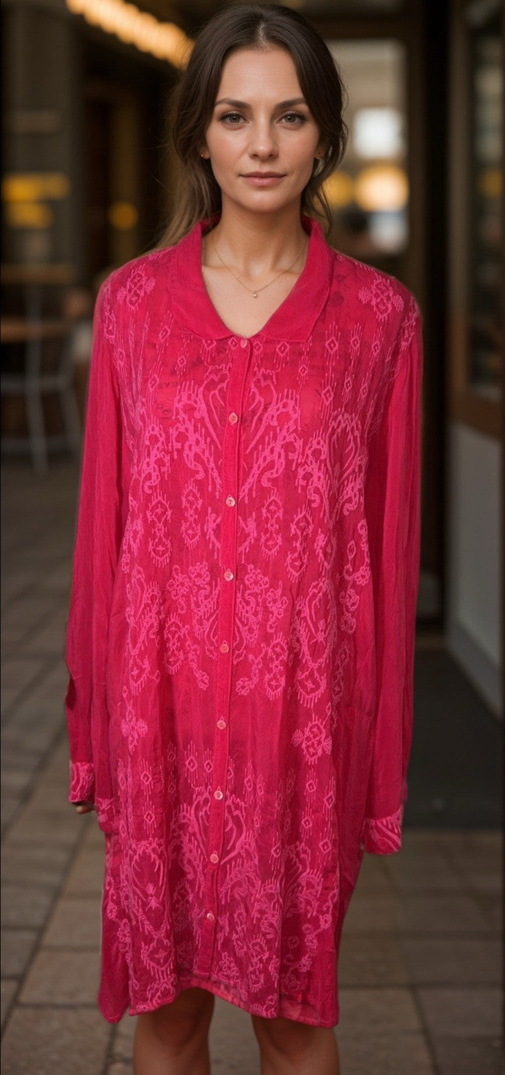 Johnny Was 1X Hot Pink Mini Shift Dress Button Up Shirt Embroidered Tunic Top Johnny Was